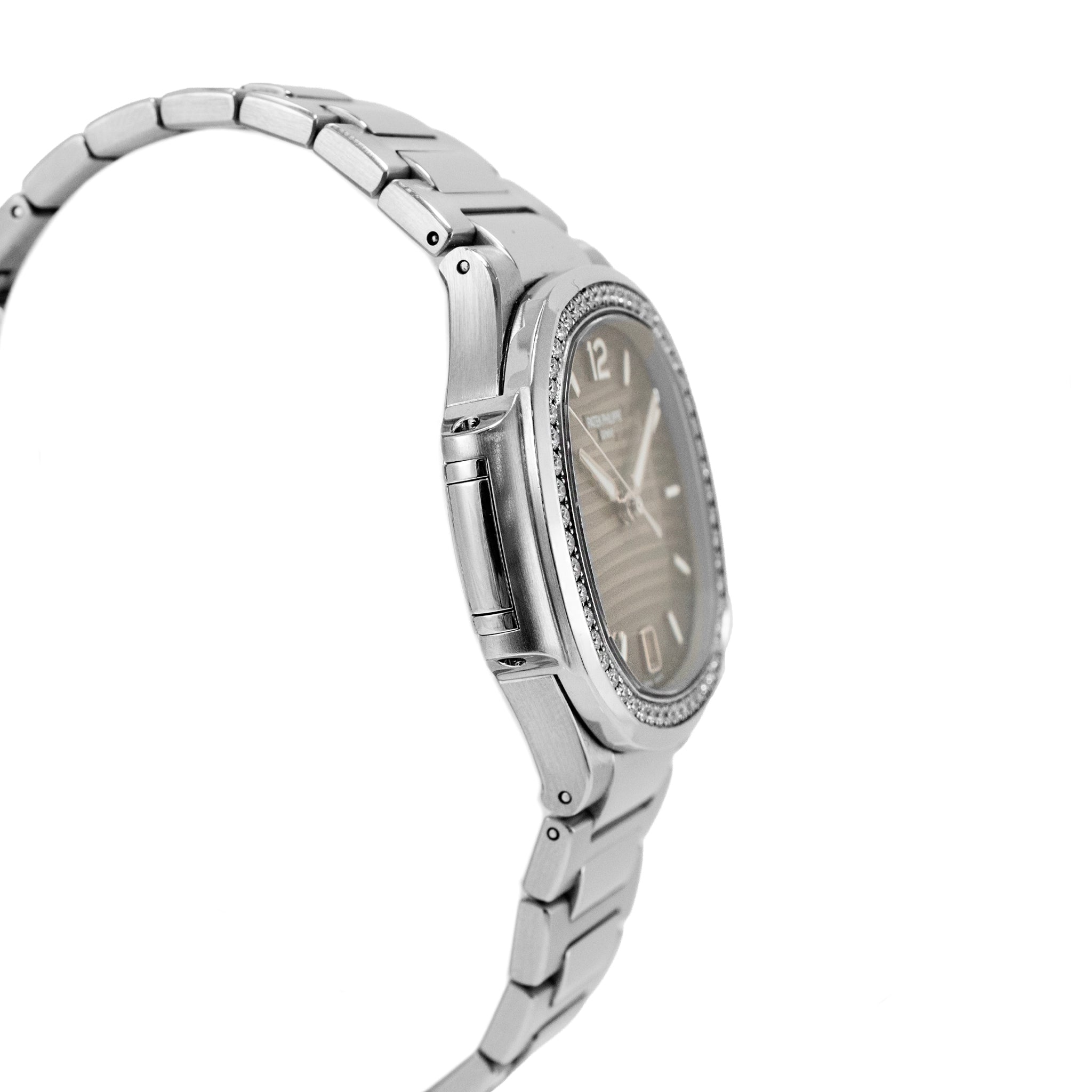 Ladies Patek Philippe Nautilus 35.2mm 7118/1200A-011 Gray Diamond Steel Watch
