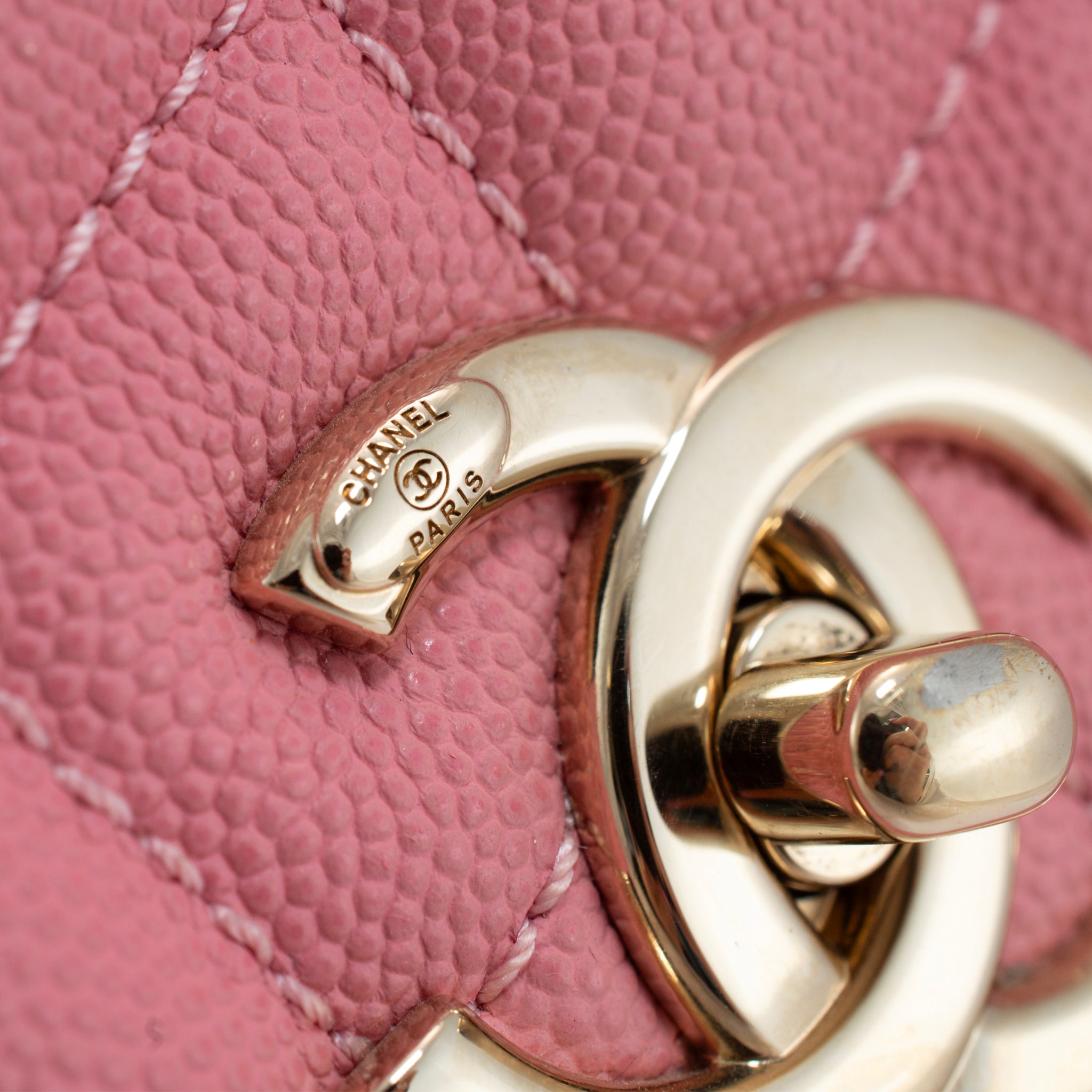 Chanel Coco Flap Pink Caviar Leather Gold Hardware Top Handle Bag