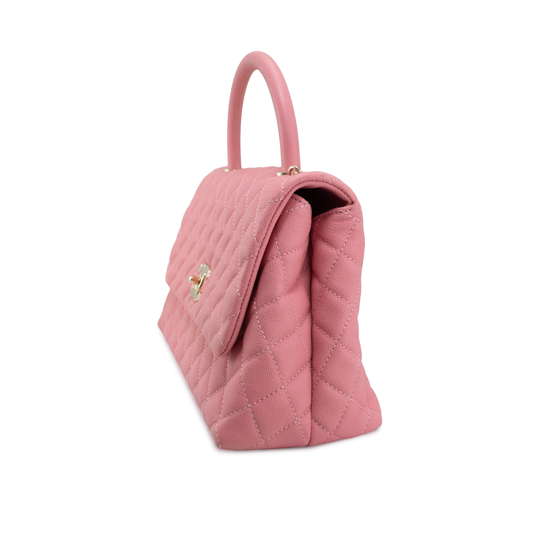 Chanel Coco Flap Pink Caviar Leather Gold Hardware Top Handle Bag
