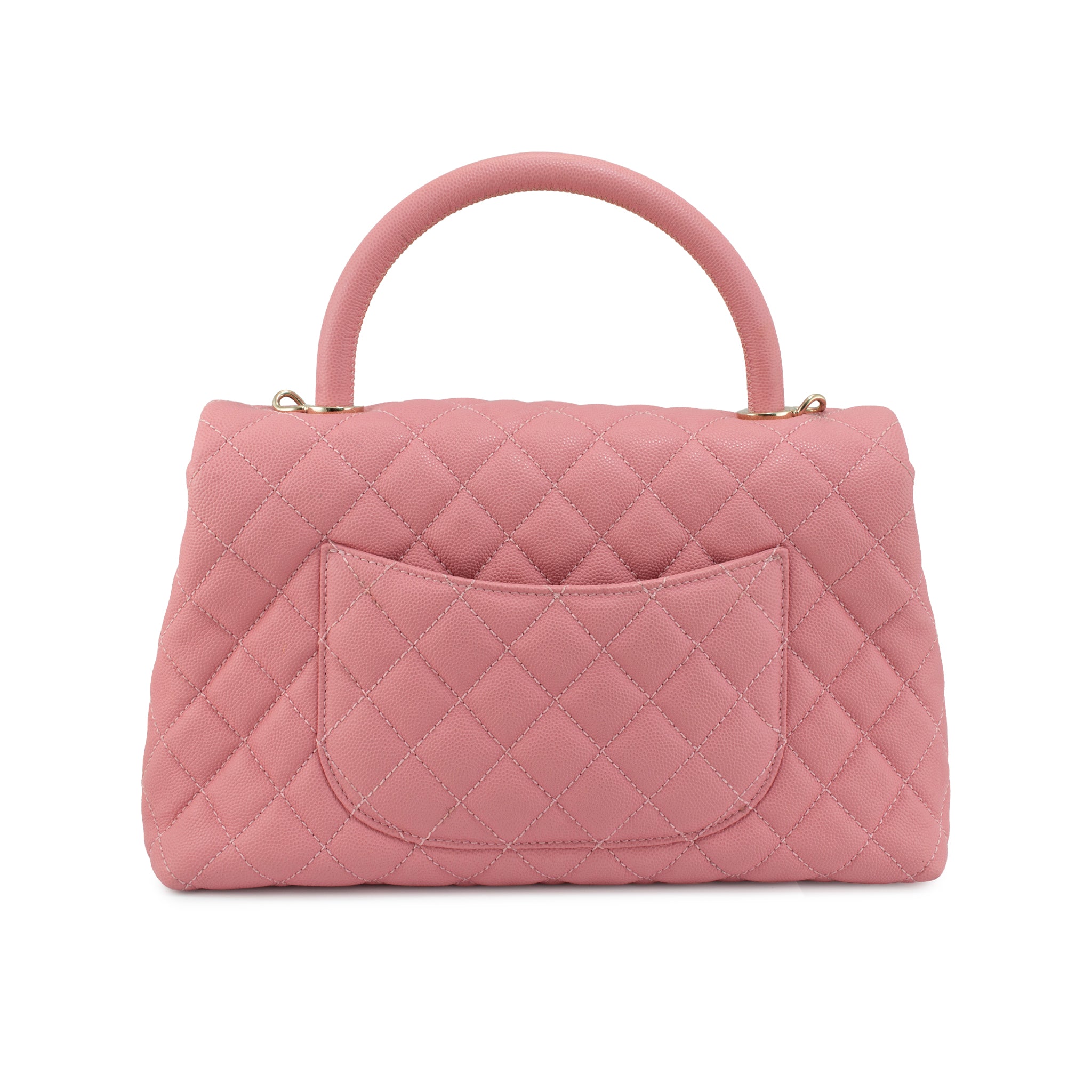 Chanel Coco Flap Pink Caviar Leather Gold Hardware Top Handle Bag