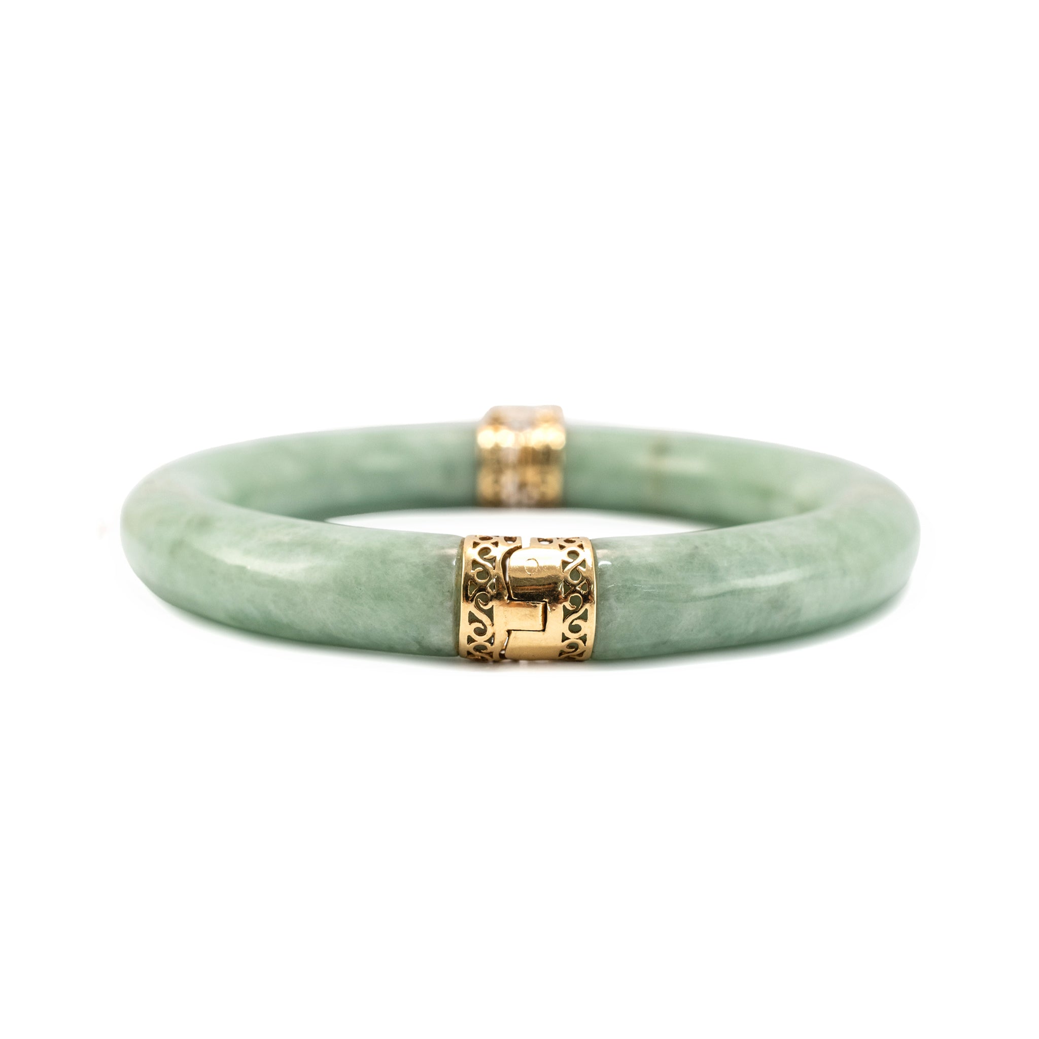 Vintage 14K Yellow Gold Green Jade Jadeite Bangle Bracelet