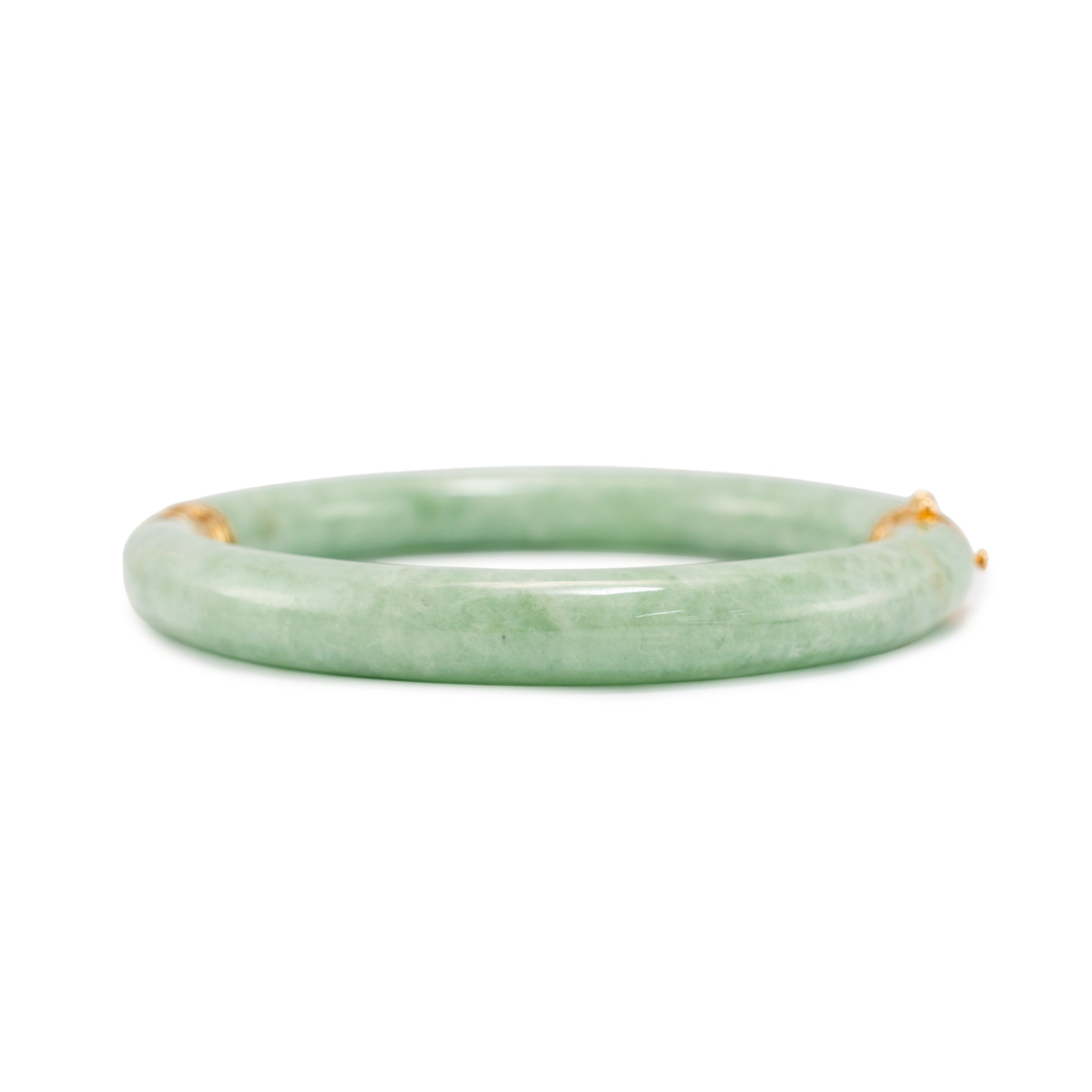 Vintage 14K Yellow Gold Green Jade Jadeite Bangle Bracelet