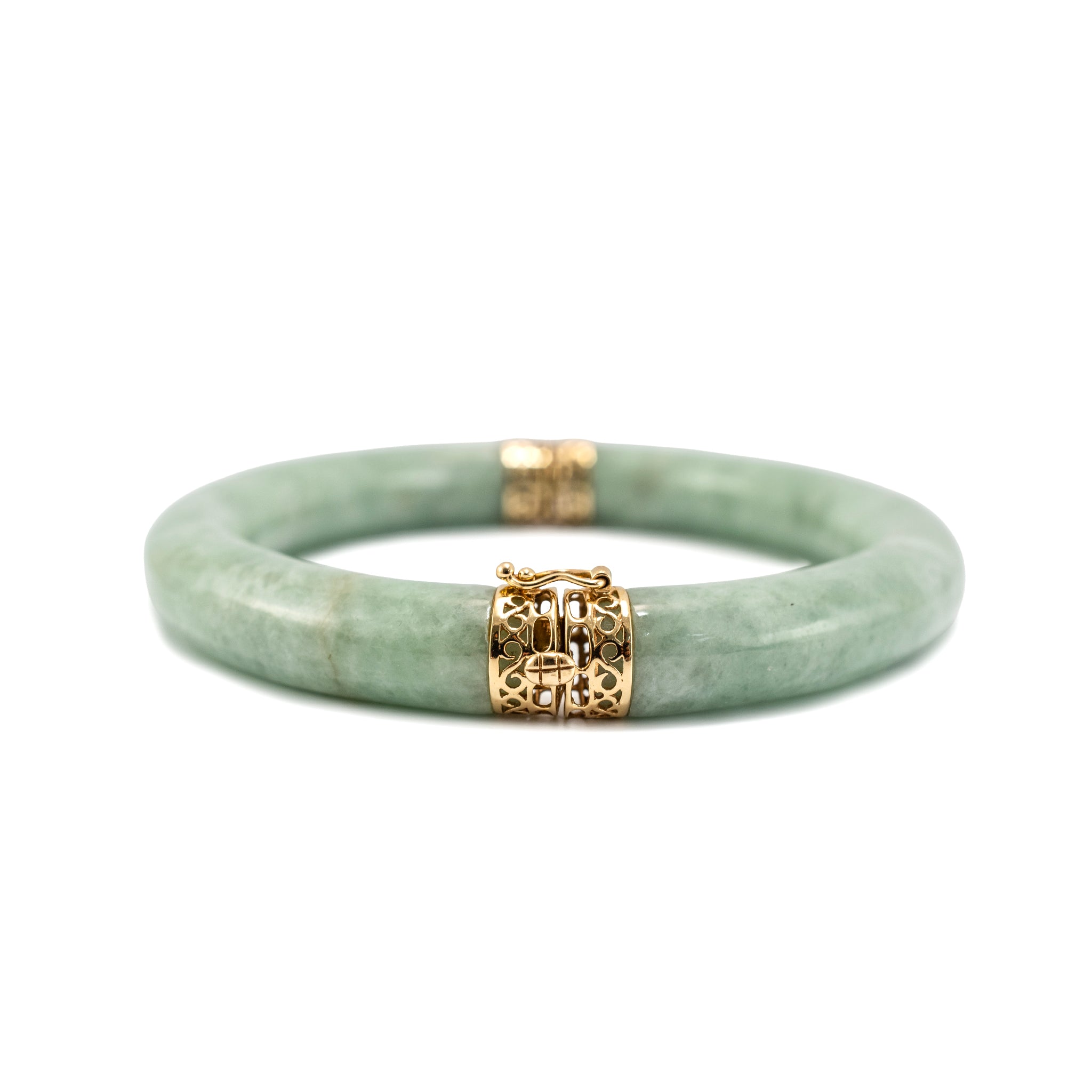 Vintage 14K Yellow Gold Green Jade Jadeite Bangle Bracelet