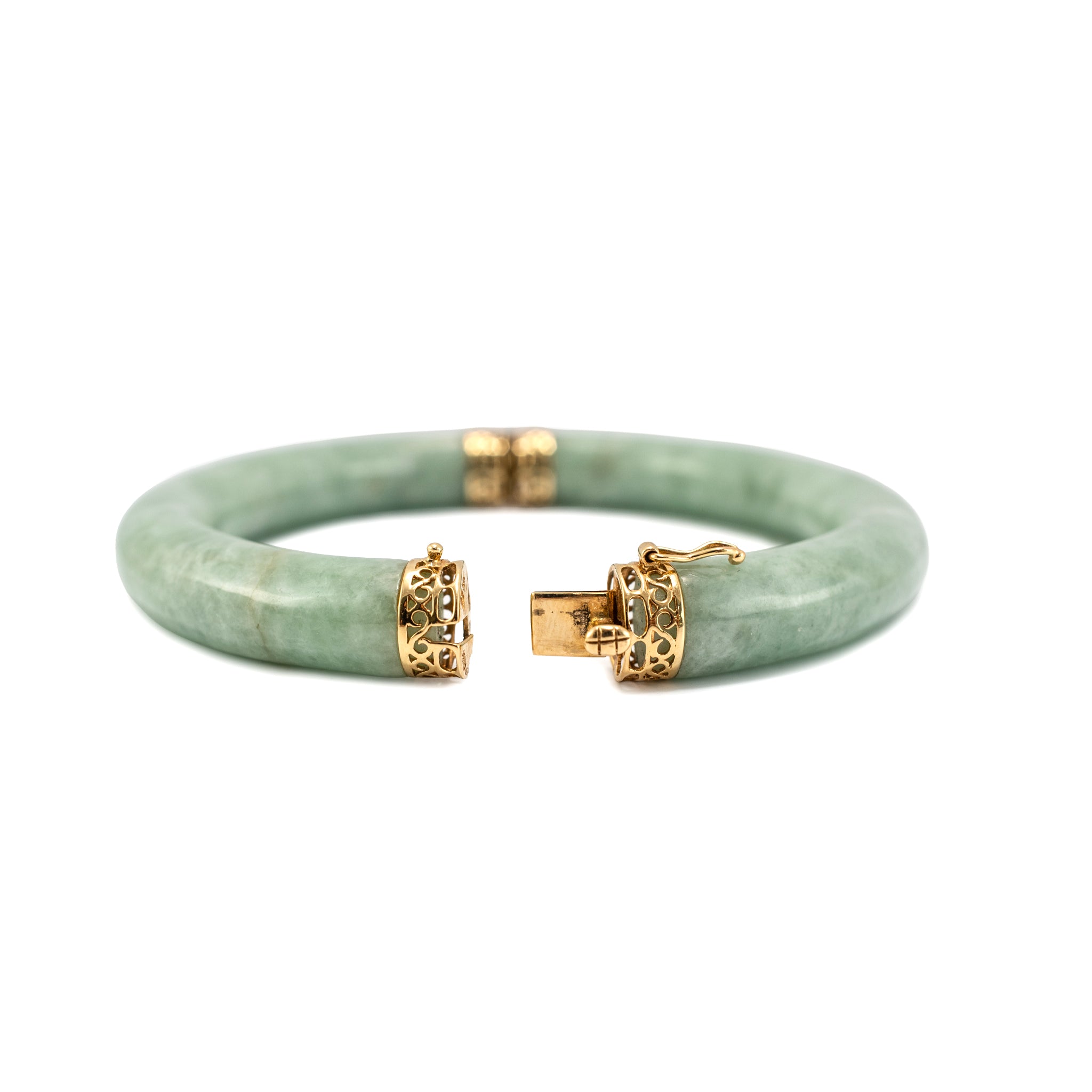Vintage 14K Yellow Gold Green Jade Jadeite Bangle Bracelet