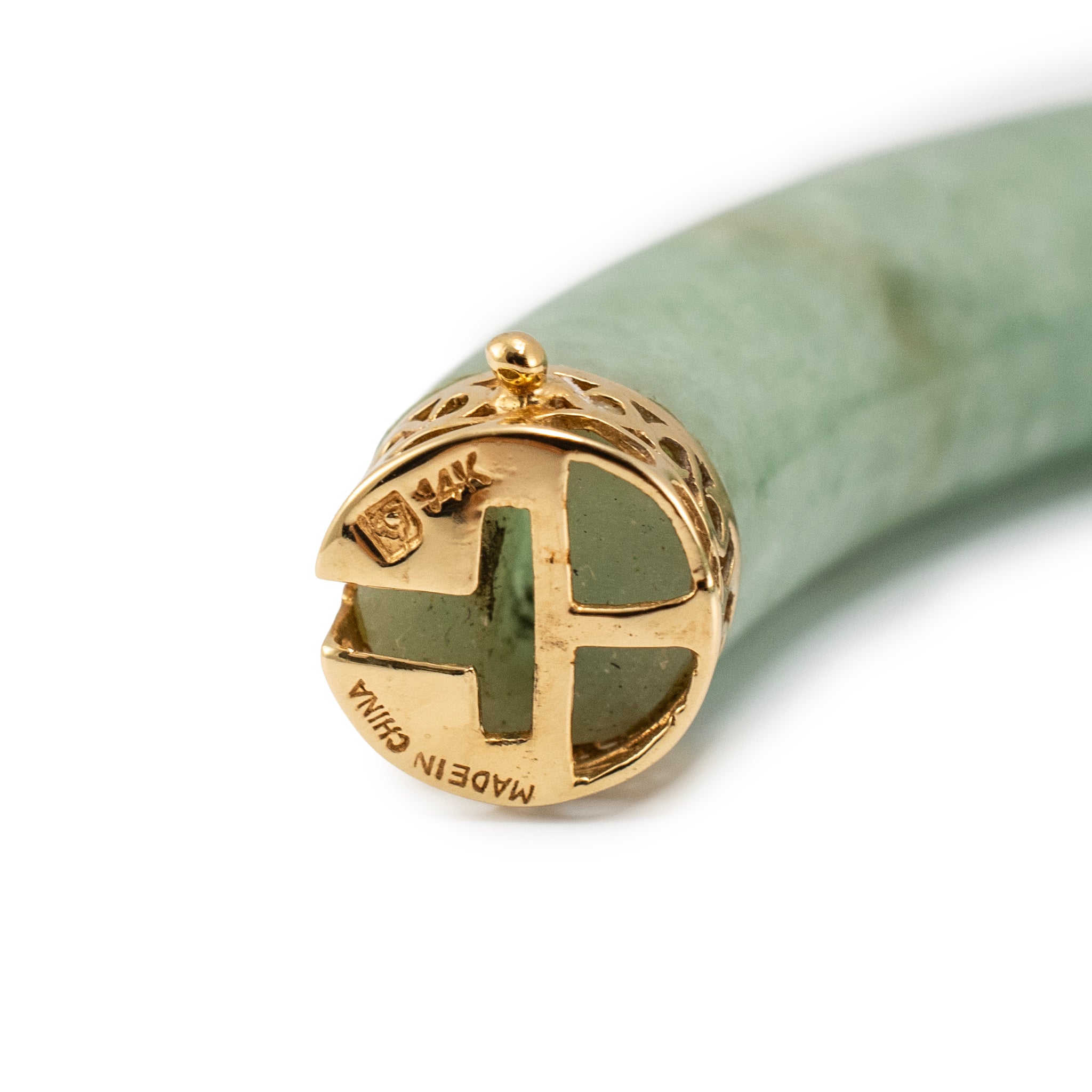 Vintage 14K Yellow Gold Green Jade Jadeite Bangle Bracelet