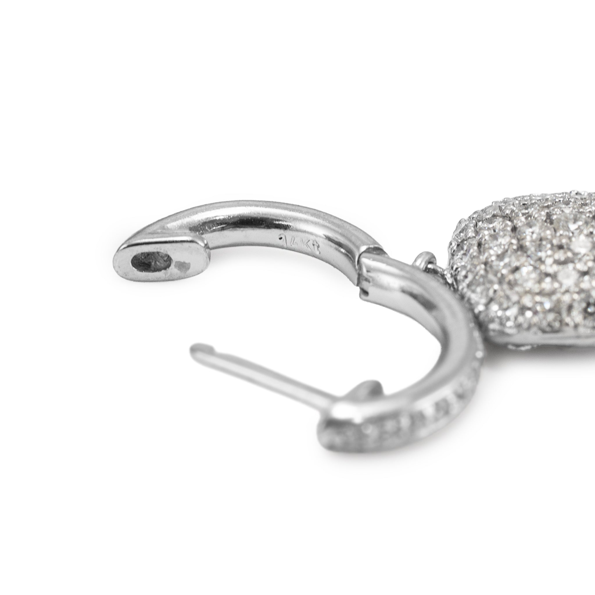 Ladies 14K White Gold 1.11ctw Round Diamond Square Pave Cluster Dangle Earrings