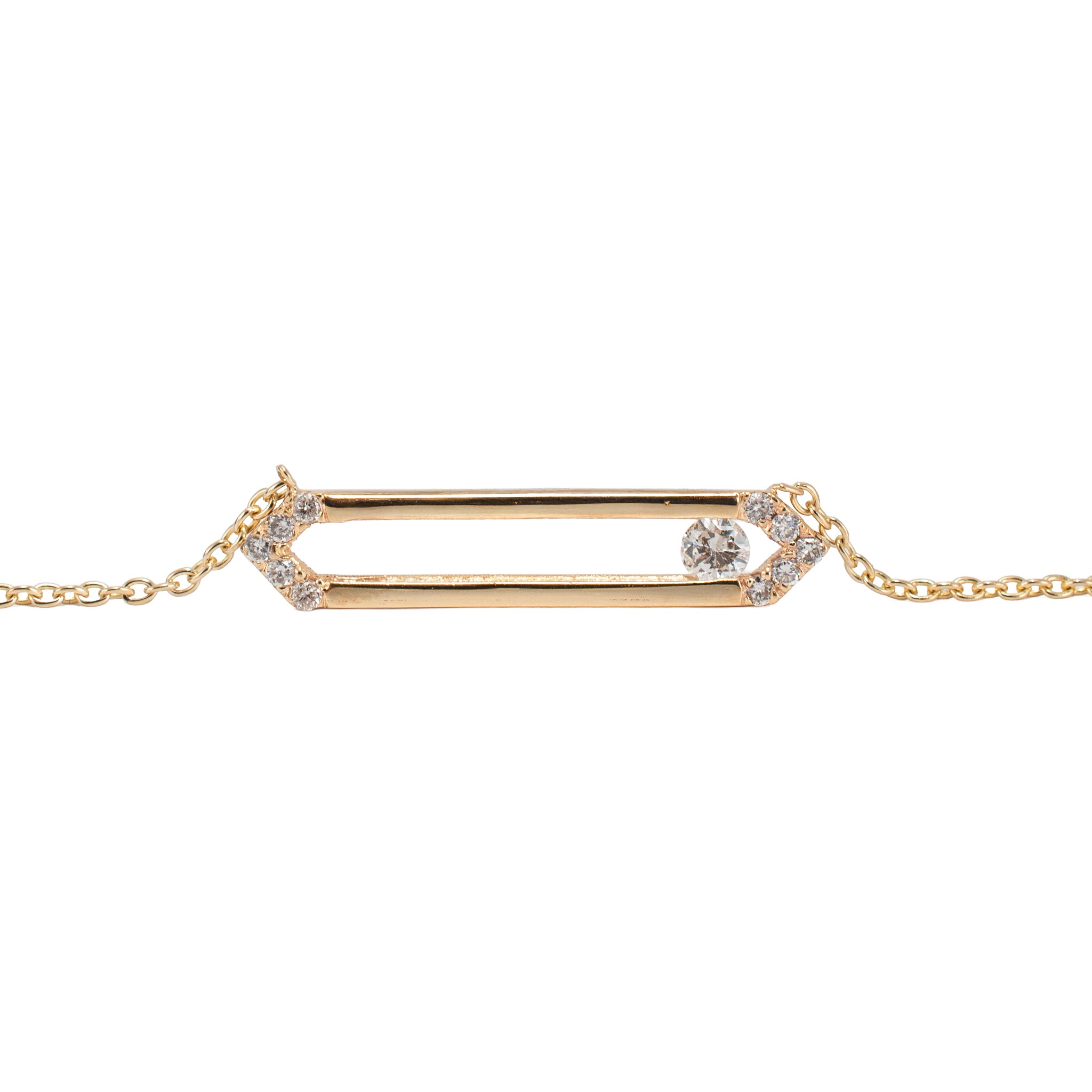 14K Yellow Gold 0.15ct Round Cut Diamond Floating Geometric Bar Pendant Necklace