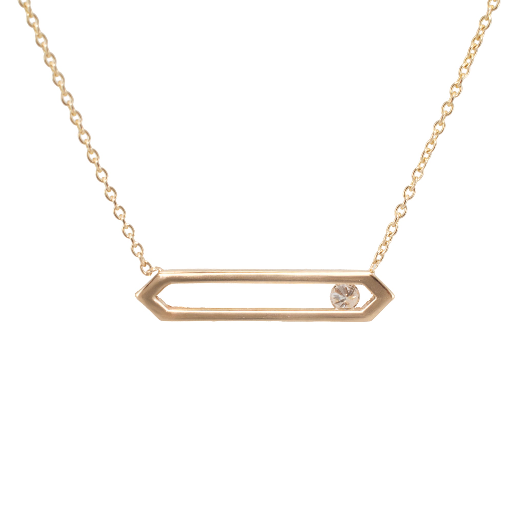 14K Yellow Gold 0.15ct Round Cut Diamond Floating Geometric Bar Pendant Necklace