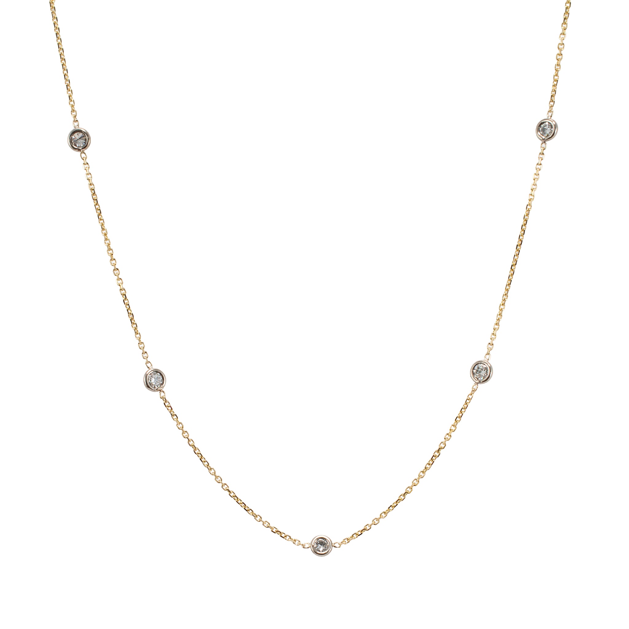 Ladies 14K Yellow Gold 0.45ctw Round Diamond by the Yard Station Chain Necklace