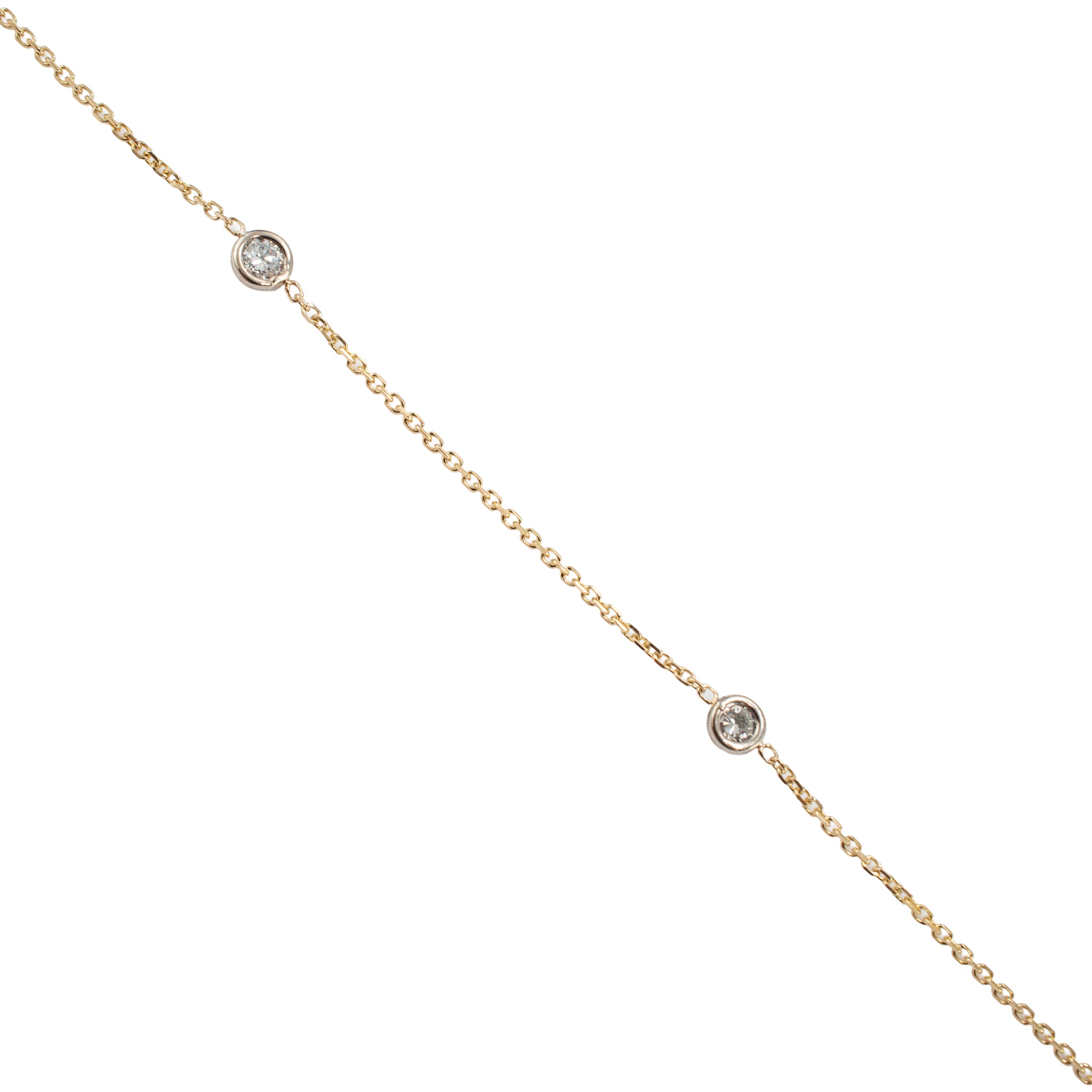 Ladies 14K Yellow Gold 0.45ctw Round Diamond by the Yard Station Chain Necklace