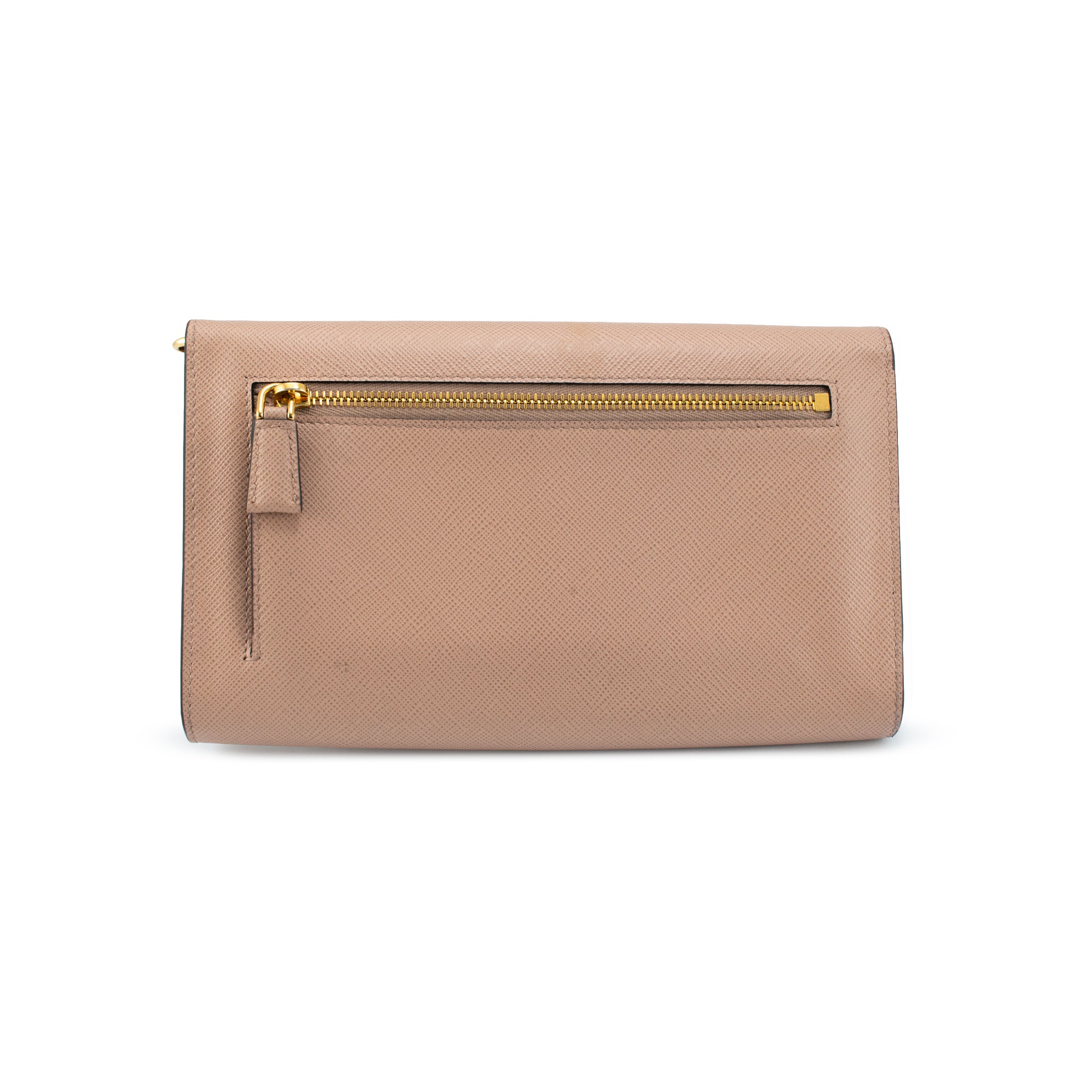 Prada Saffiano Leather Beige Color Gold Hardware Mini Wallet Bag