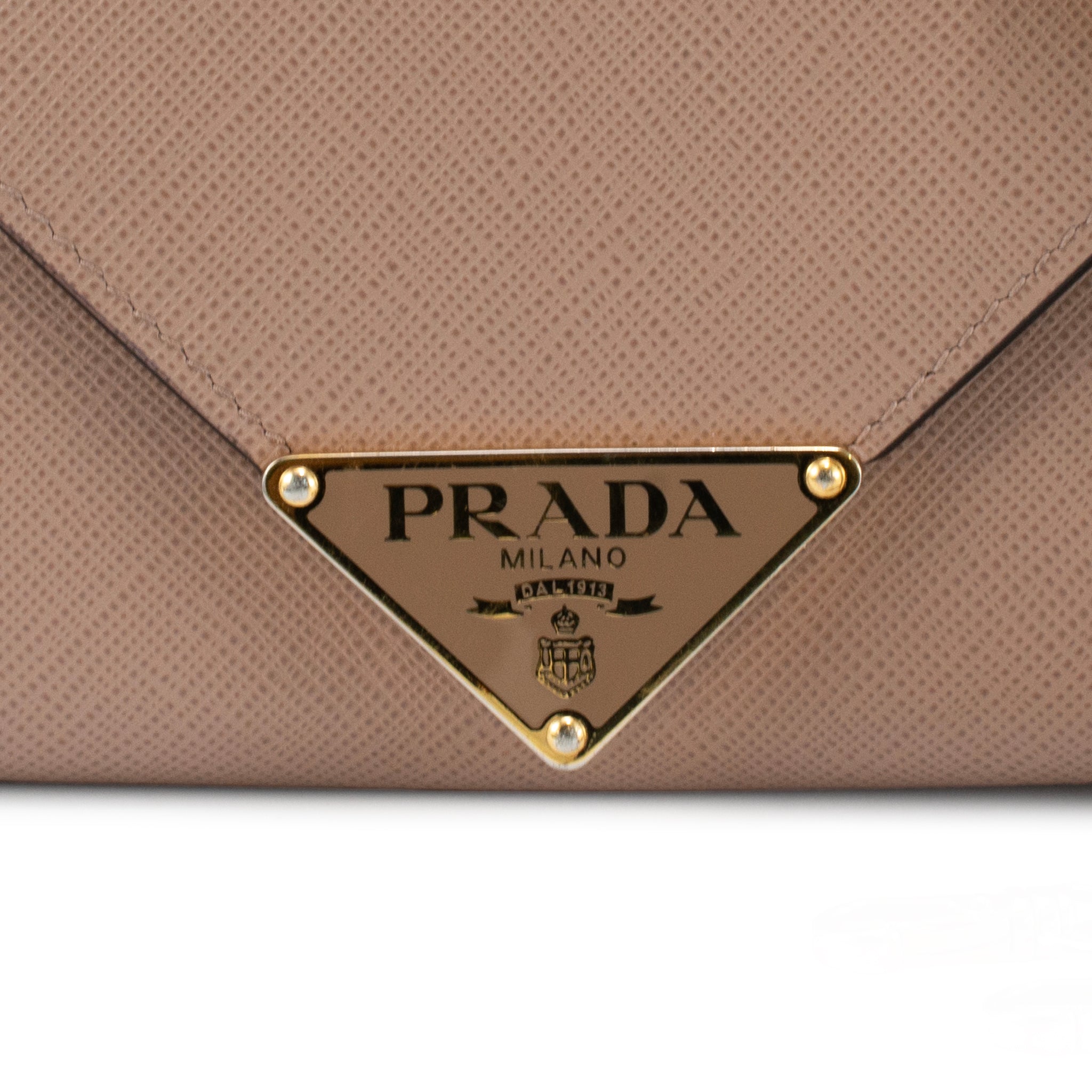 Prada Saffiano Leather Beige Color Gold Hardware Mini Wallet Bag