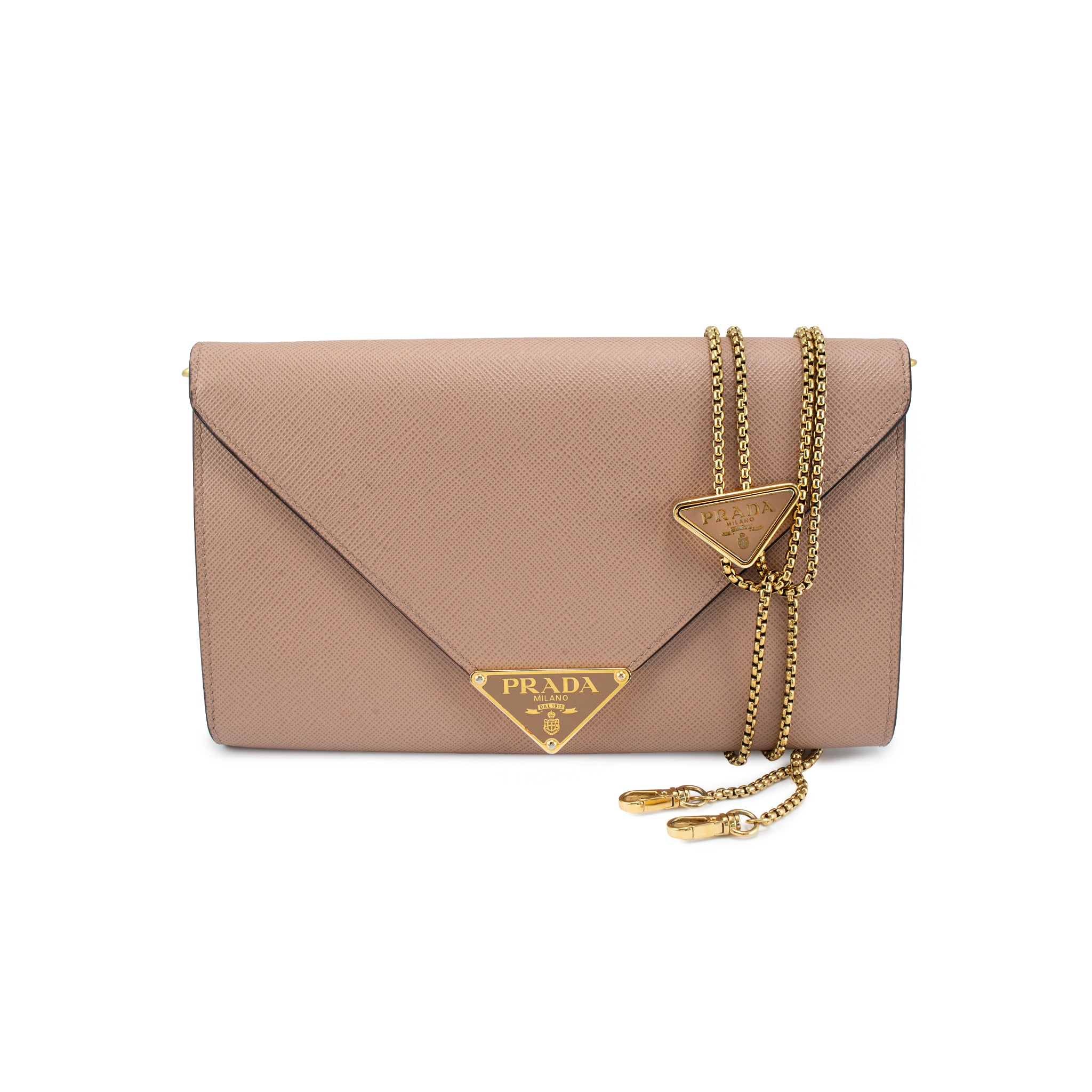 Prada Saffiano Leather Beige Color Gold Hardware Mini Wallet Bag