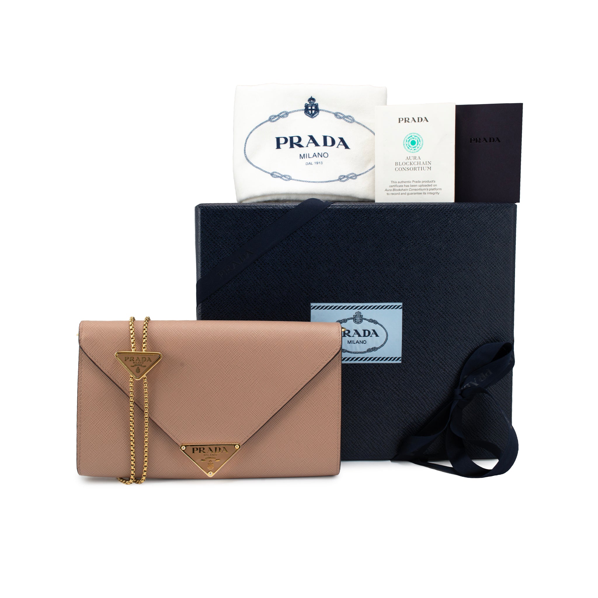 Prada Saffiano Leather Beige Color Gold Hardware Mini Wallet Bag