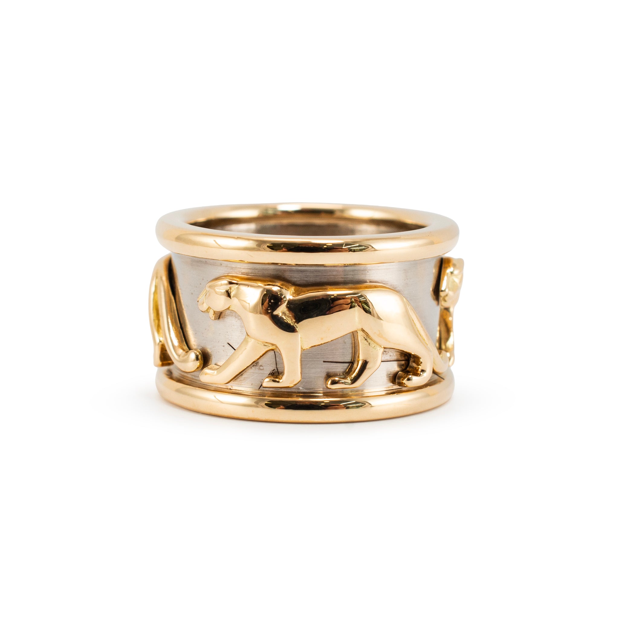 Vintage Cartier Iconic Mahango Walking Panther 18K Yellow & White Gold Band Ring