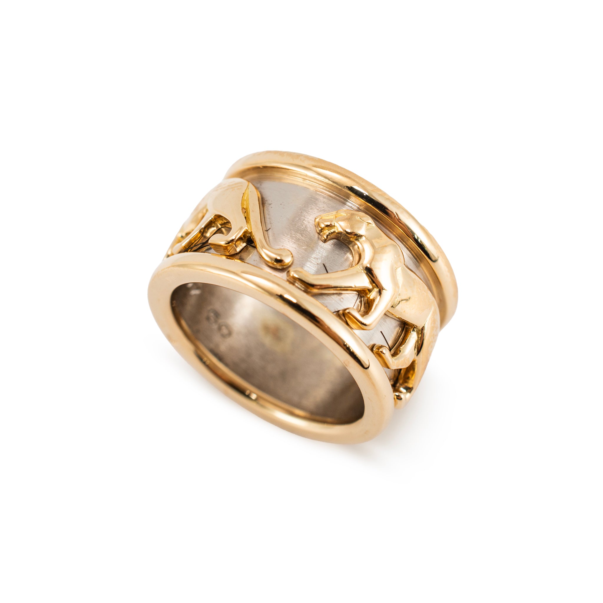 Vintage Cartier Iconic Mahango Walking Panther 18K Yellow & White Gold Band Ring