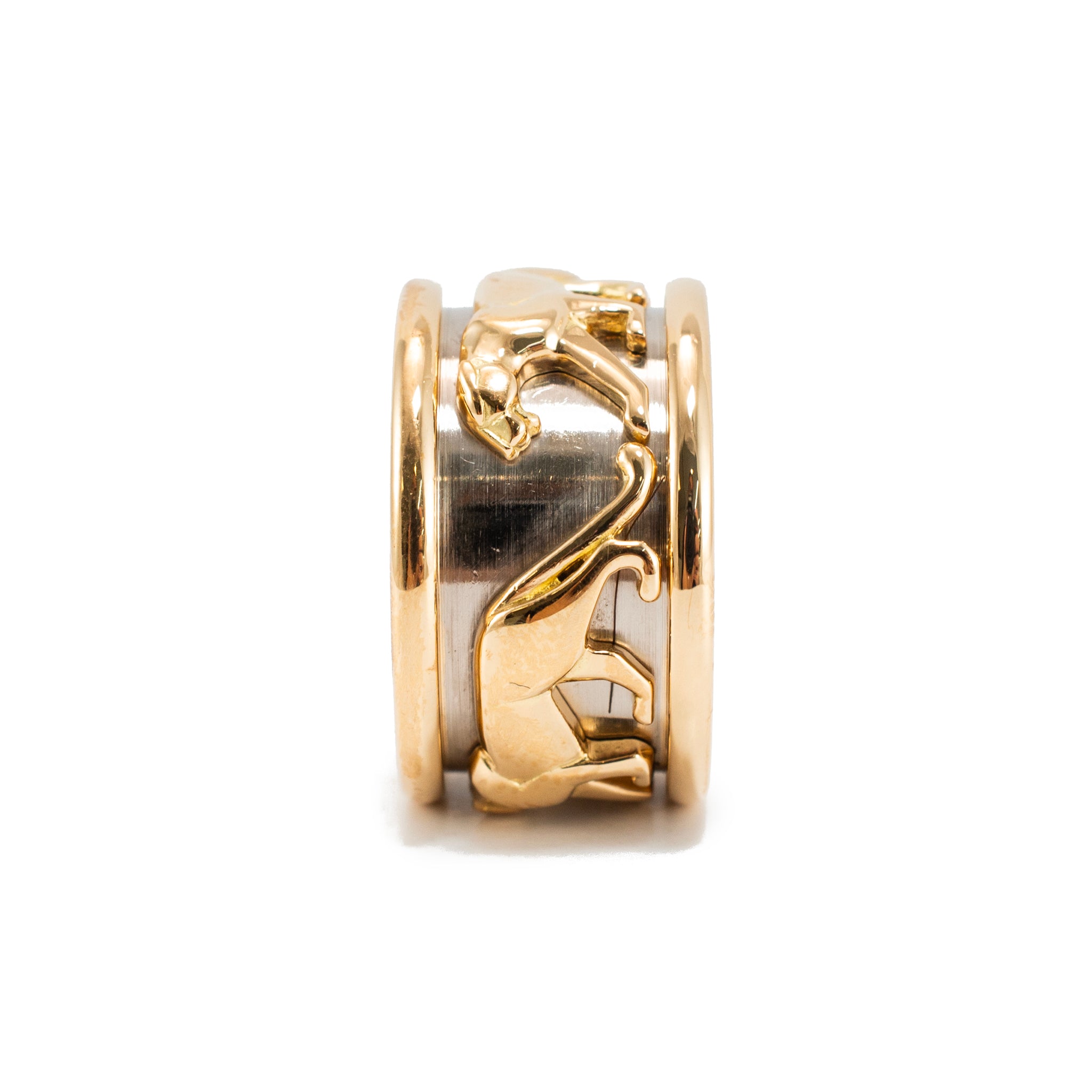 Vintage Cartier Iconic Mahango Walking Panther 18K Yellow & White Gold Band Ring