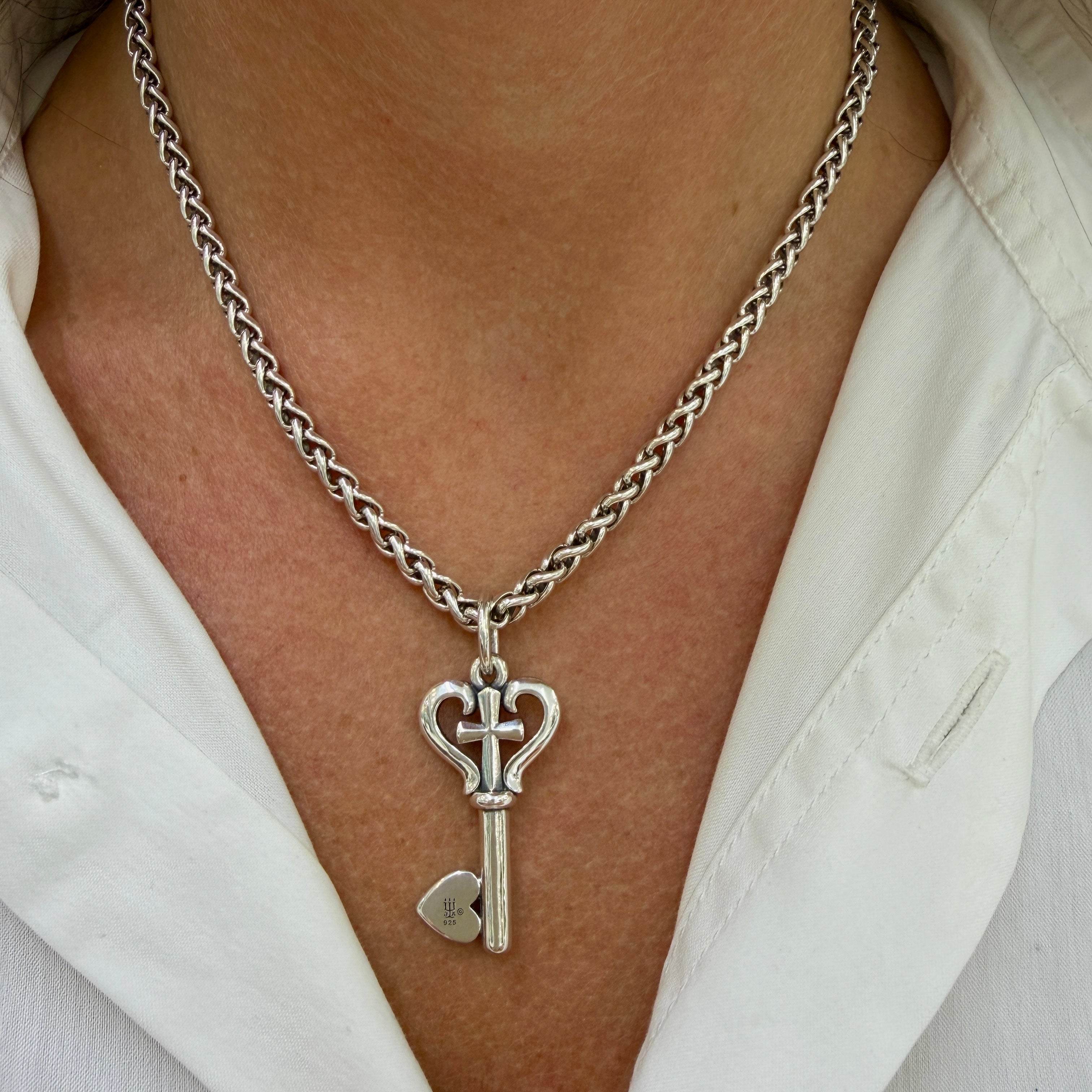 James Avery 925 Sterling Silver Key of Faith Heart Cross Charm Pendant Necklace