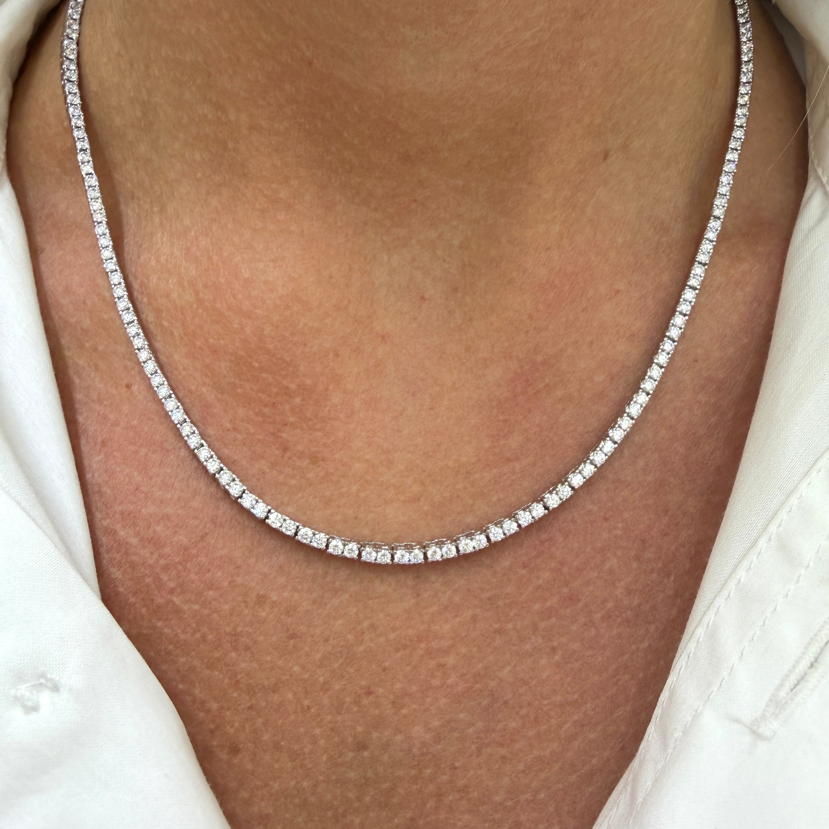 14K White Gold 7.37ct Round Diamond 4 Prongs Princess Chain Tennis Necklace