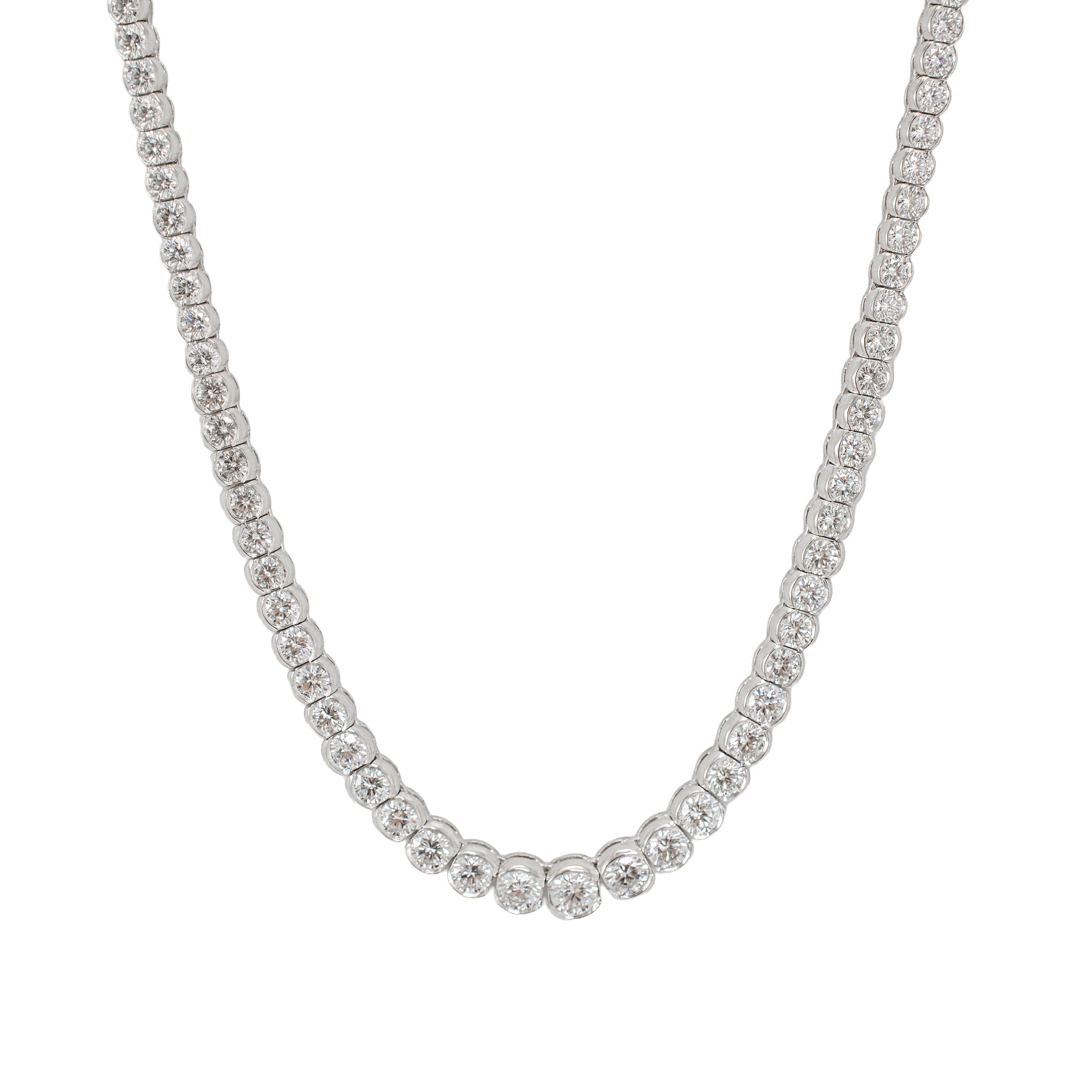 Platinum 17.54ctw Round Diamond Riviera Bezel Graduated Tennis Necklace