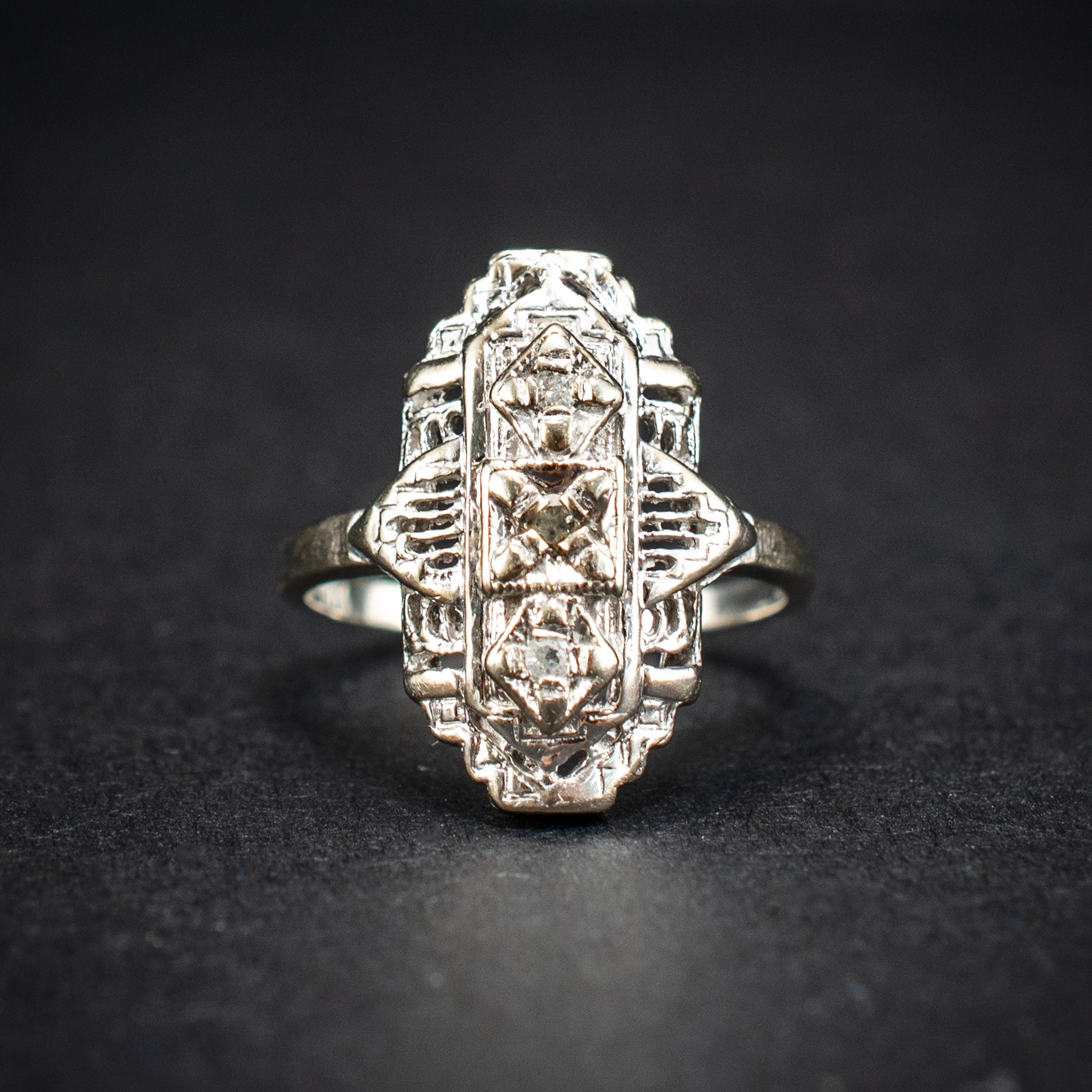 Band 10K White filigree Art Deco DJP Jewelers & Luxury Buyers
