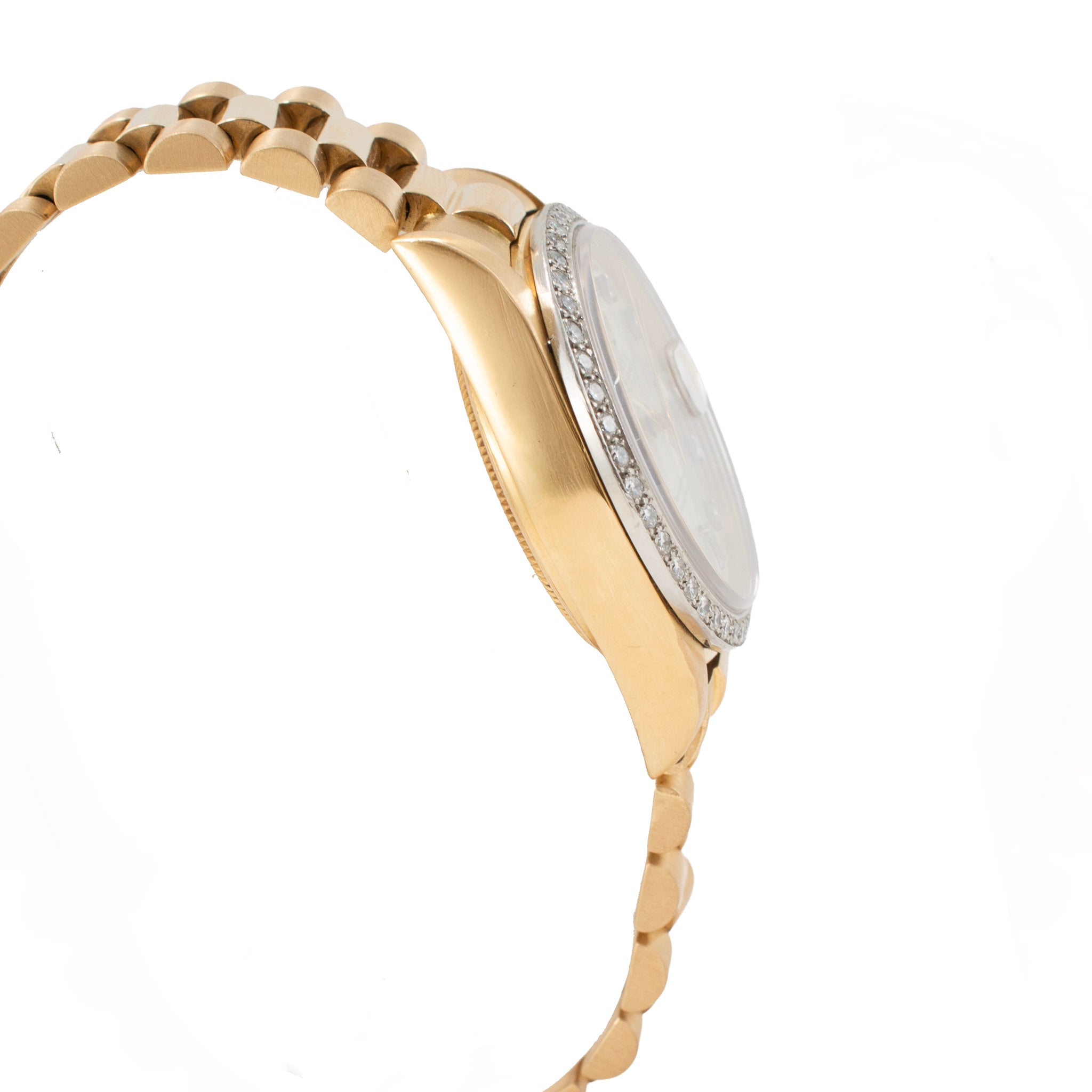 Rolex Day-Date 36MM 18048 President 18K Gold Diamond Bezel Silver Dial Watch
