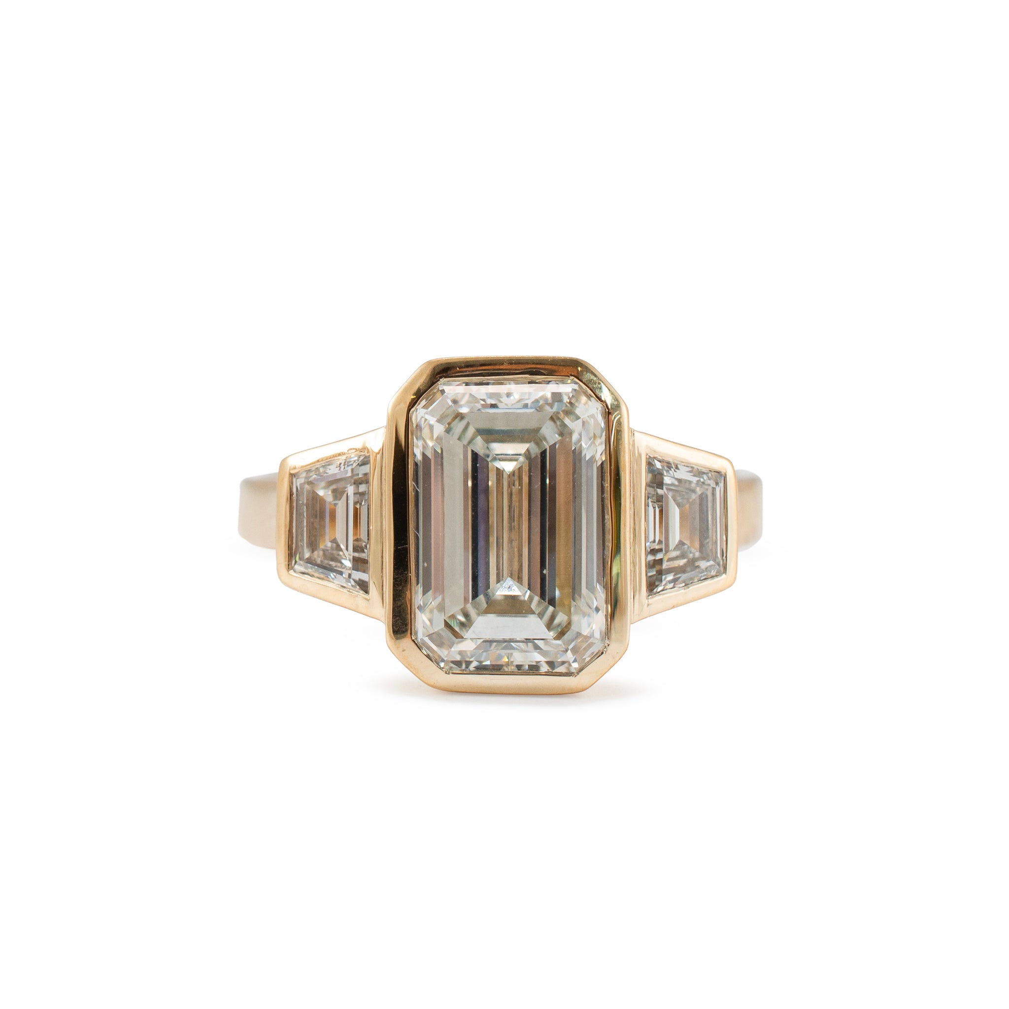 14K Yellow Gold 3.49ctw Emerald Trapezoid Lab Grown Diamond Engagement Ring