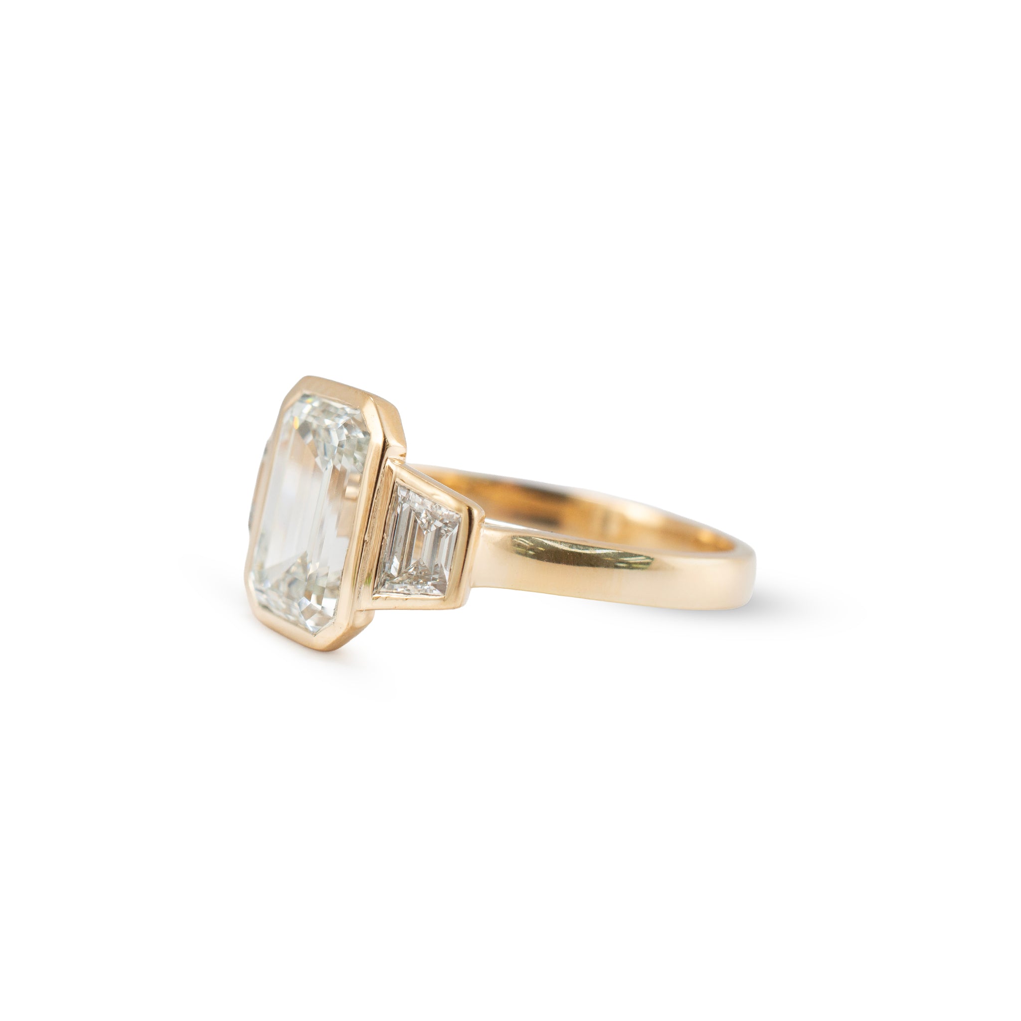 14K Yellow Gold 3.49ctw Emerald Trapezoid Lab Grown Diamond Engagement Ring