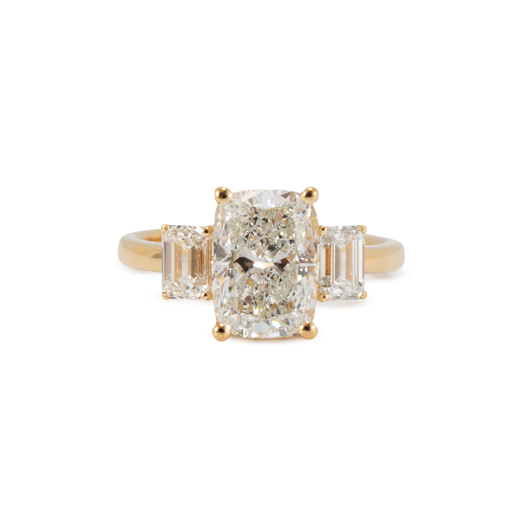 18K Yellow Gold 3.59ctw Cushion Cut Lab Grown Diamond Tree-Stone Engagement Ring