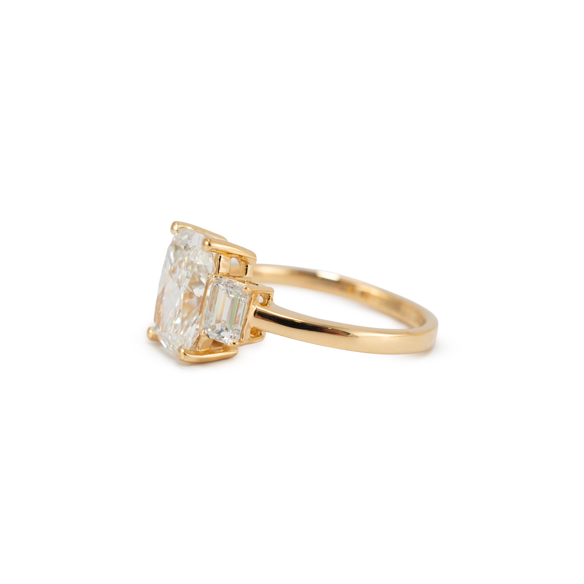 18K Yellow Gold 3.59ctw Cushion Cut Lab Grown Diamond Tree-Stone Engagement Ring