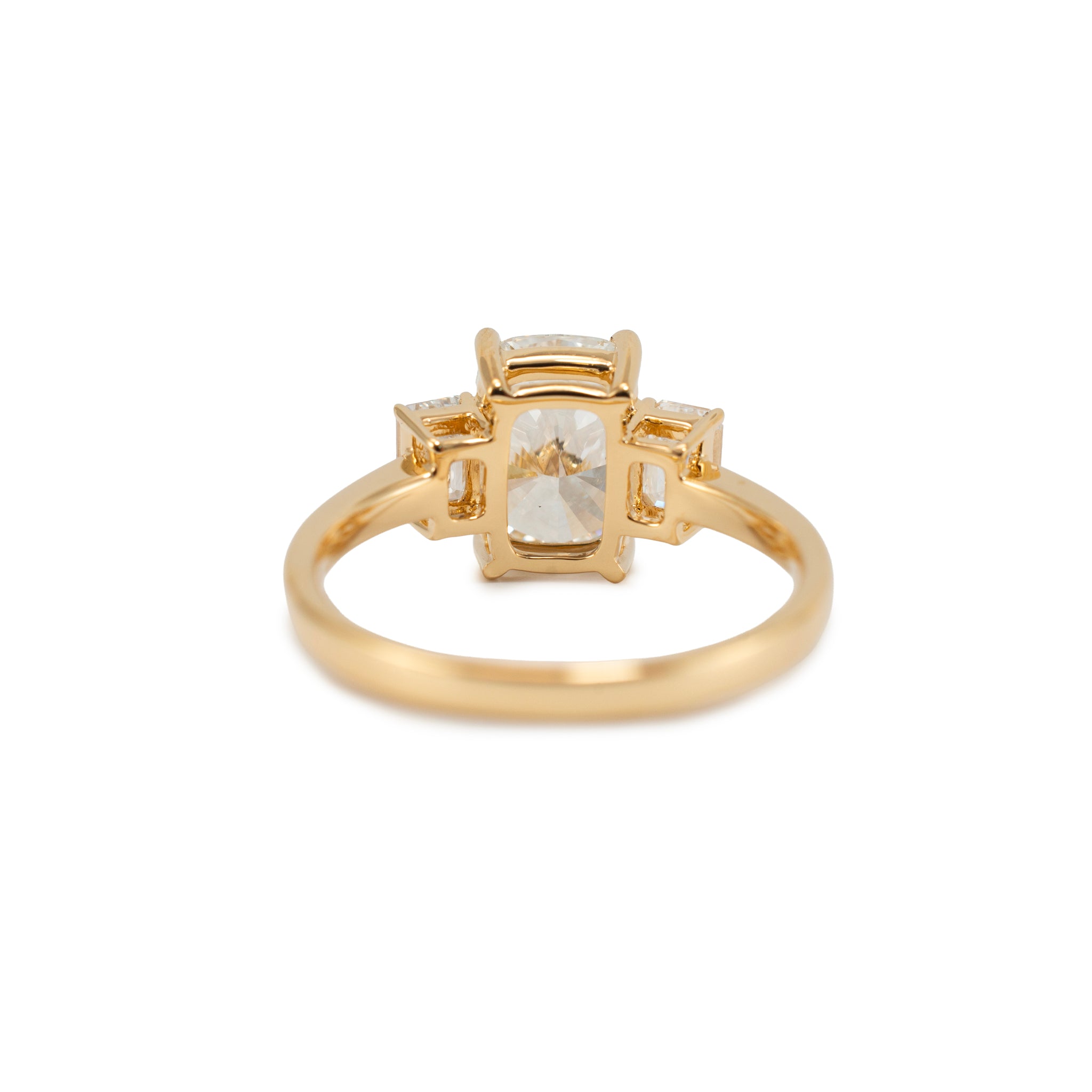 18K Yellow Gold 3.59ctw Cushion Cut Lab Grown Diamond Tree-Stone Engagement Ring