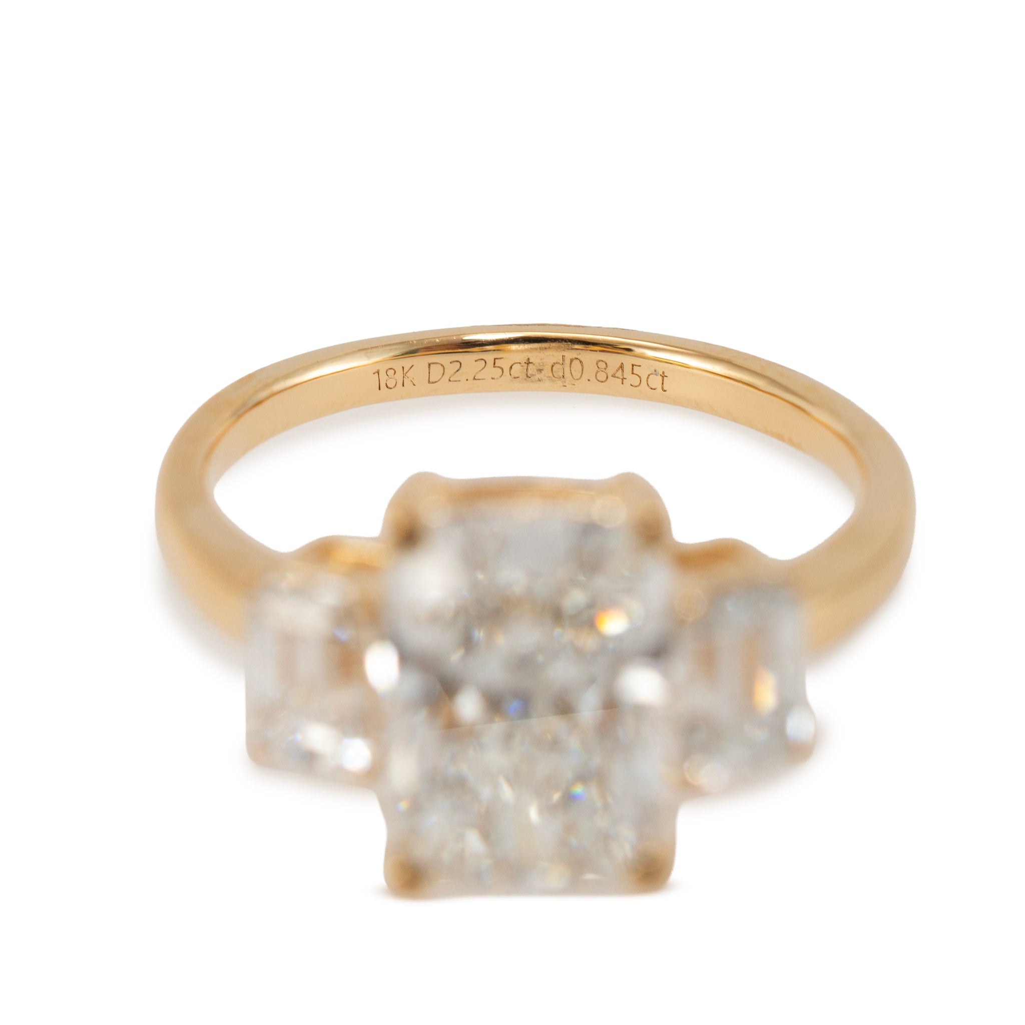 18K Yellow Gold 3.59ctw Cushion Cut Lab Grown Diamond Tree-Stone Engagement Ring