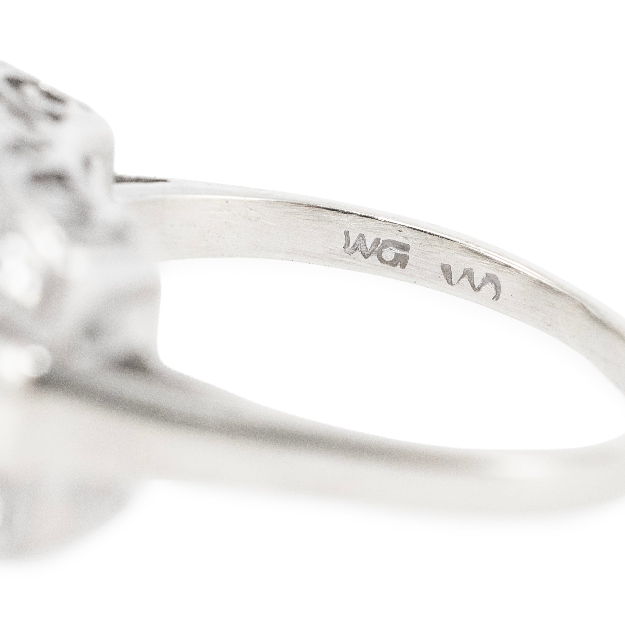 Antique 14K White Gold 1.57ctw Old Euro Cut Diamond Three Stone Engagement Ring