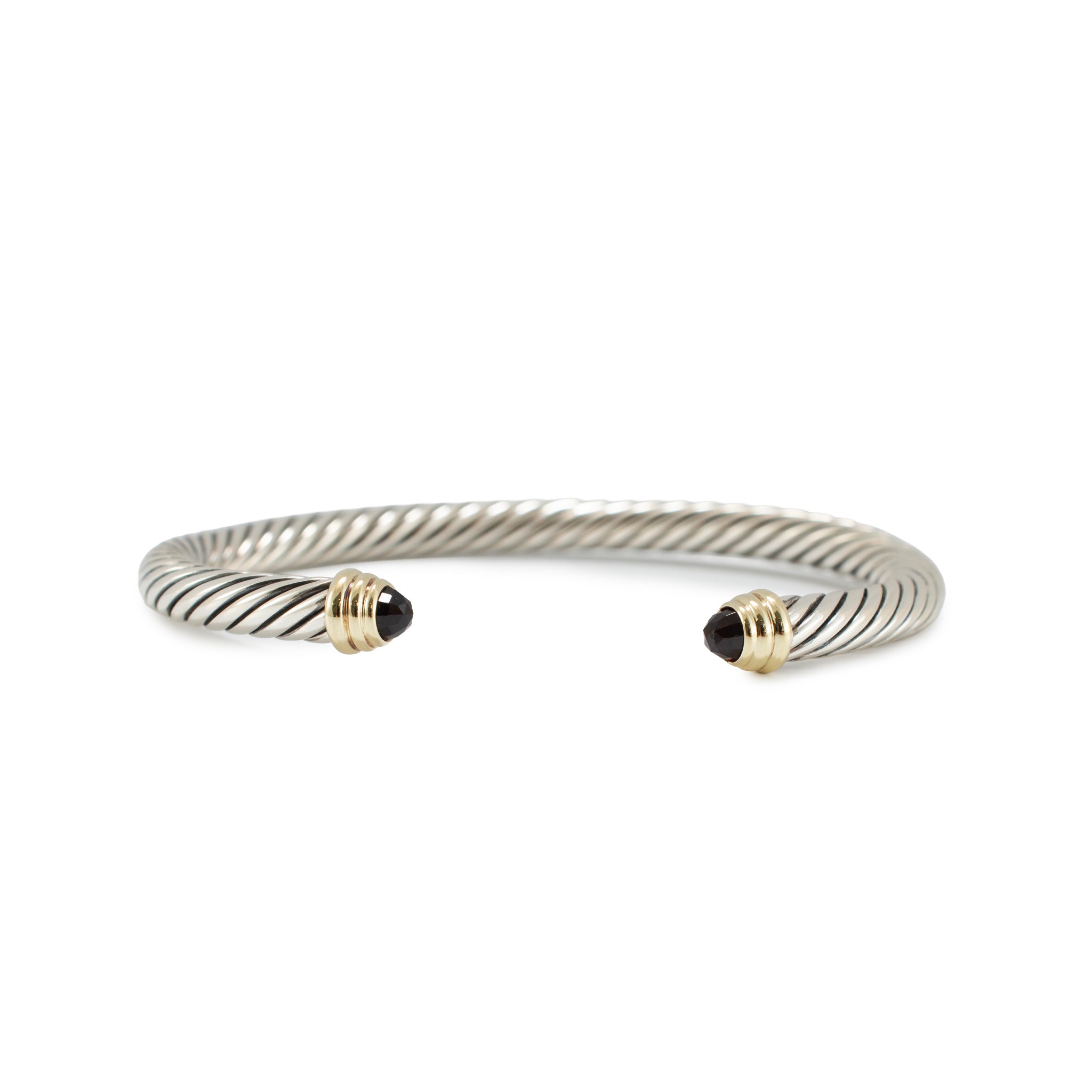 David Yurman Classic Cable 14K Gold 925 Silver 5MM Garnets Cuff Bangle Bracelet