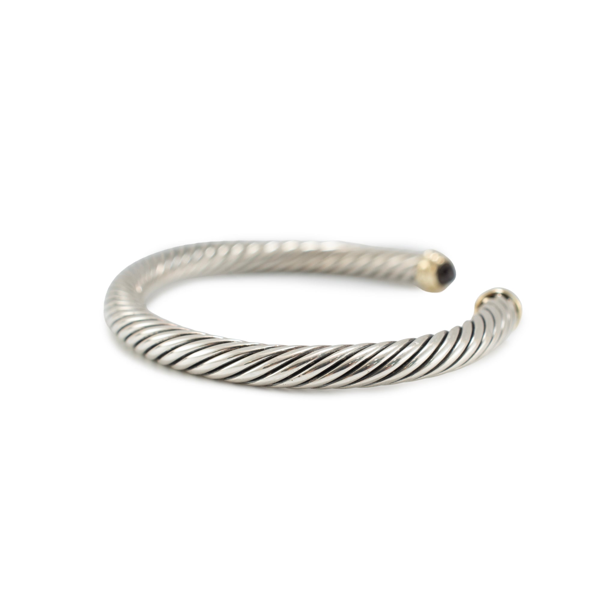 David Yurman Classic Cable 14K Gold 925 Silver 5MM Garnets Cuff Bangle Bracelet