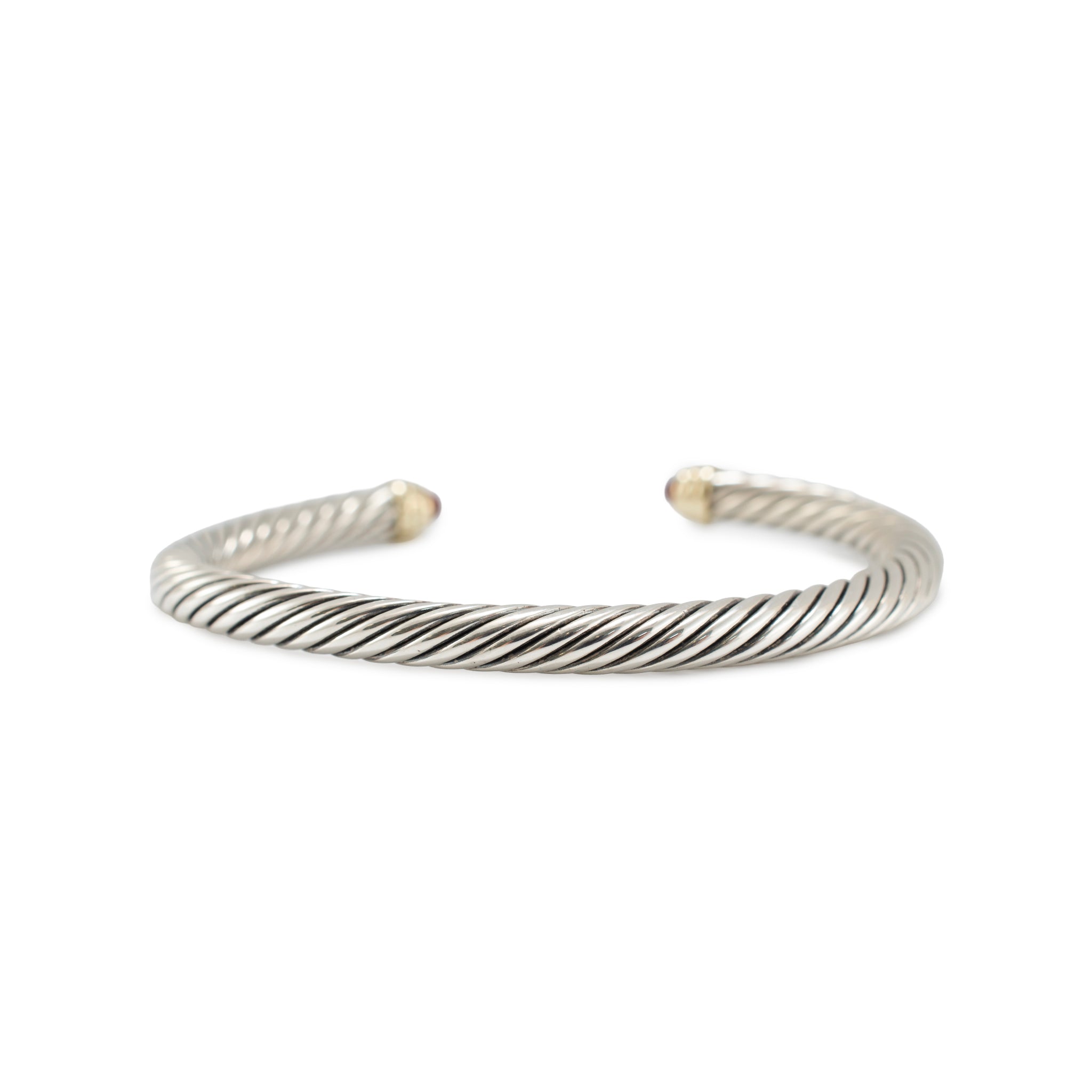 David Yurman Classic Cable 14K Gold 925 Silver 5MM Garnets Cuff Bangle Bracelet