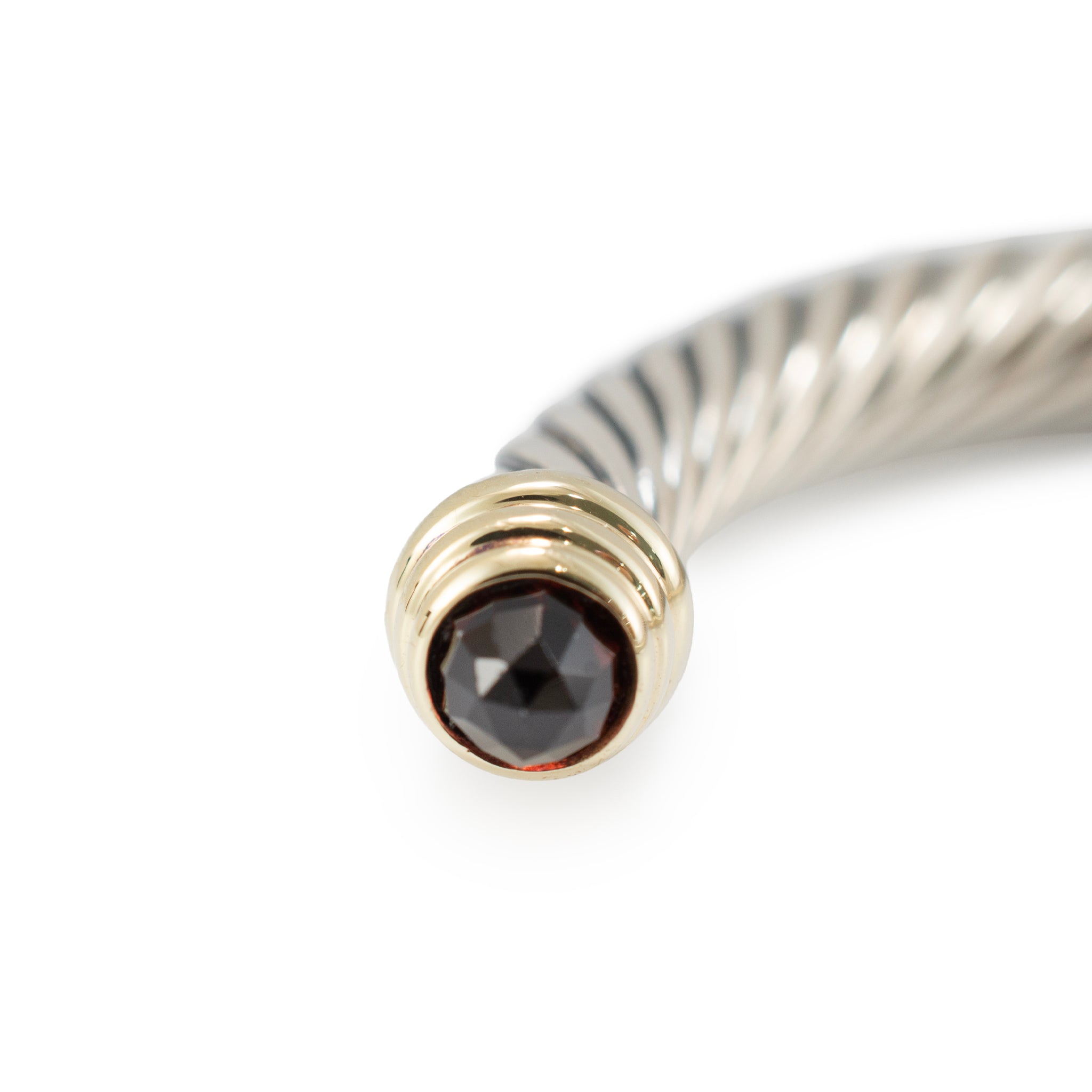 David Yurman Classic Cable 14K Gold 925 Silver 5MM Garnets Cuff Bangle Bracelet