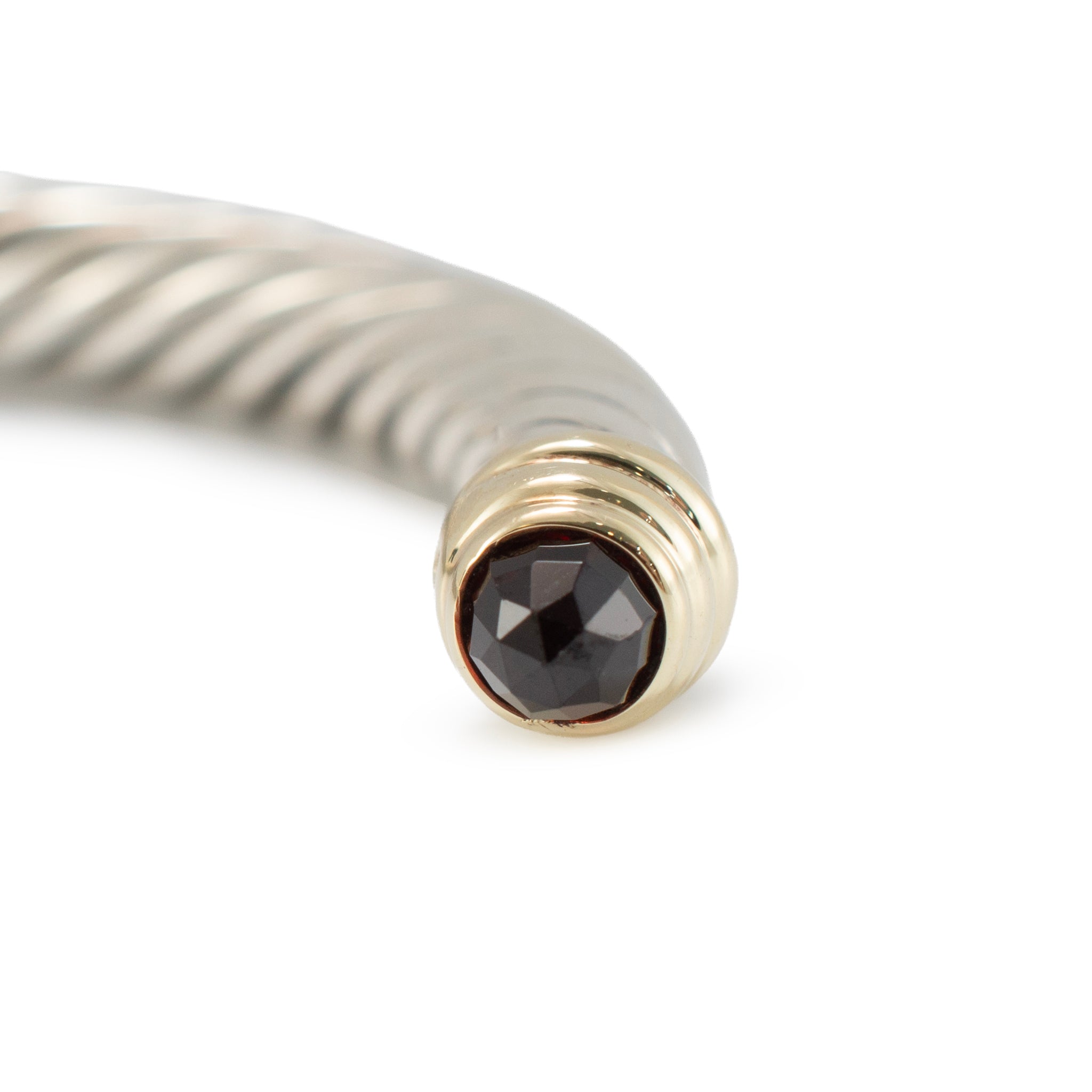 David Yurman Classic Cable 14K Gold 925 Silver 5MM Garnets Cuff Bangle Bracelet