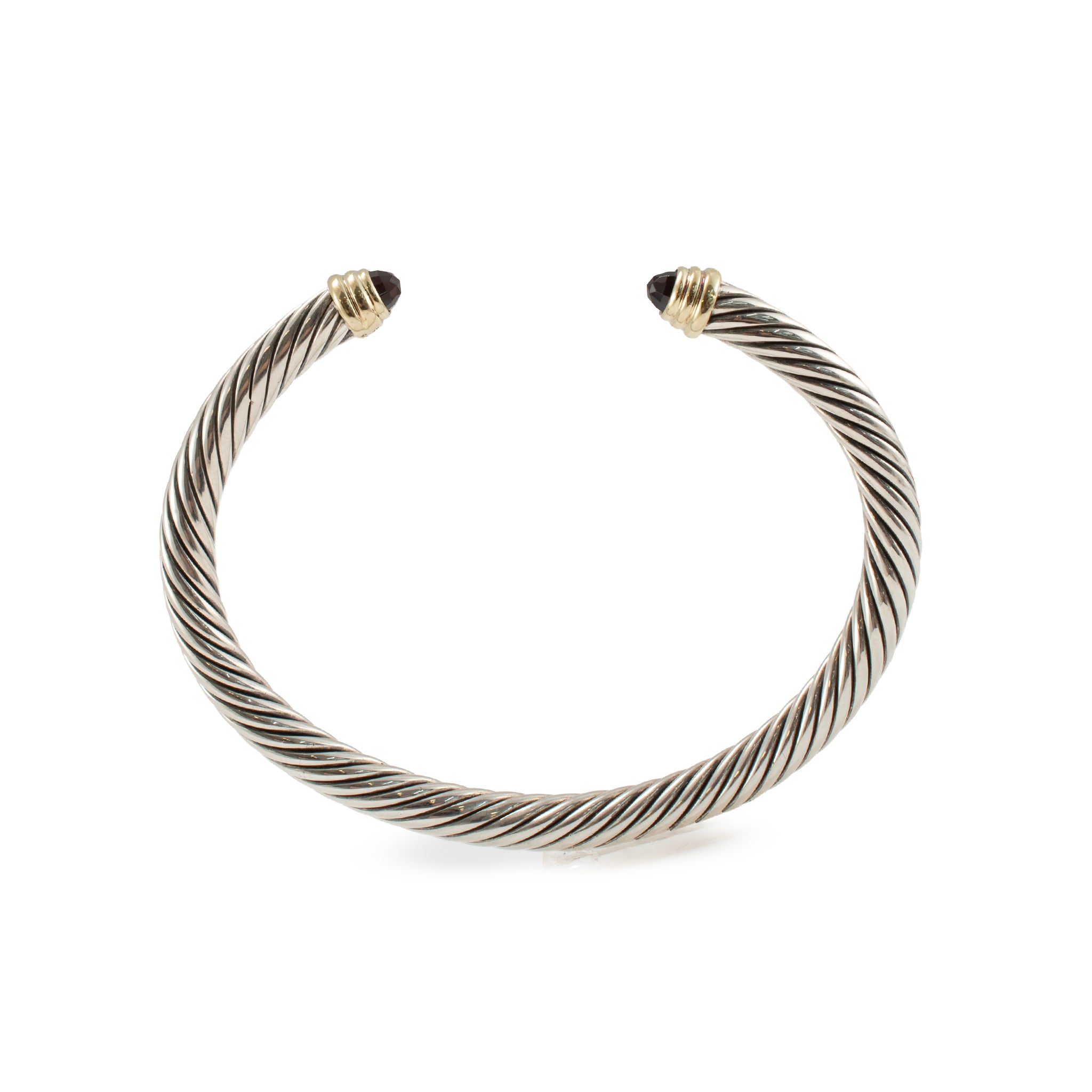 David Yurman Classic Cable 14K Gold 925 Silver 5MM Garnets Cuff Bangle Bracelet