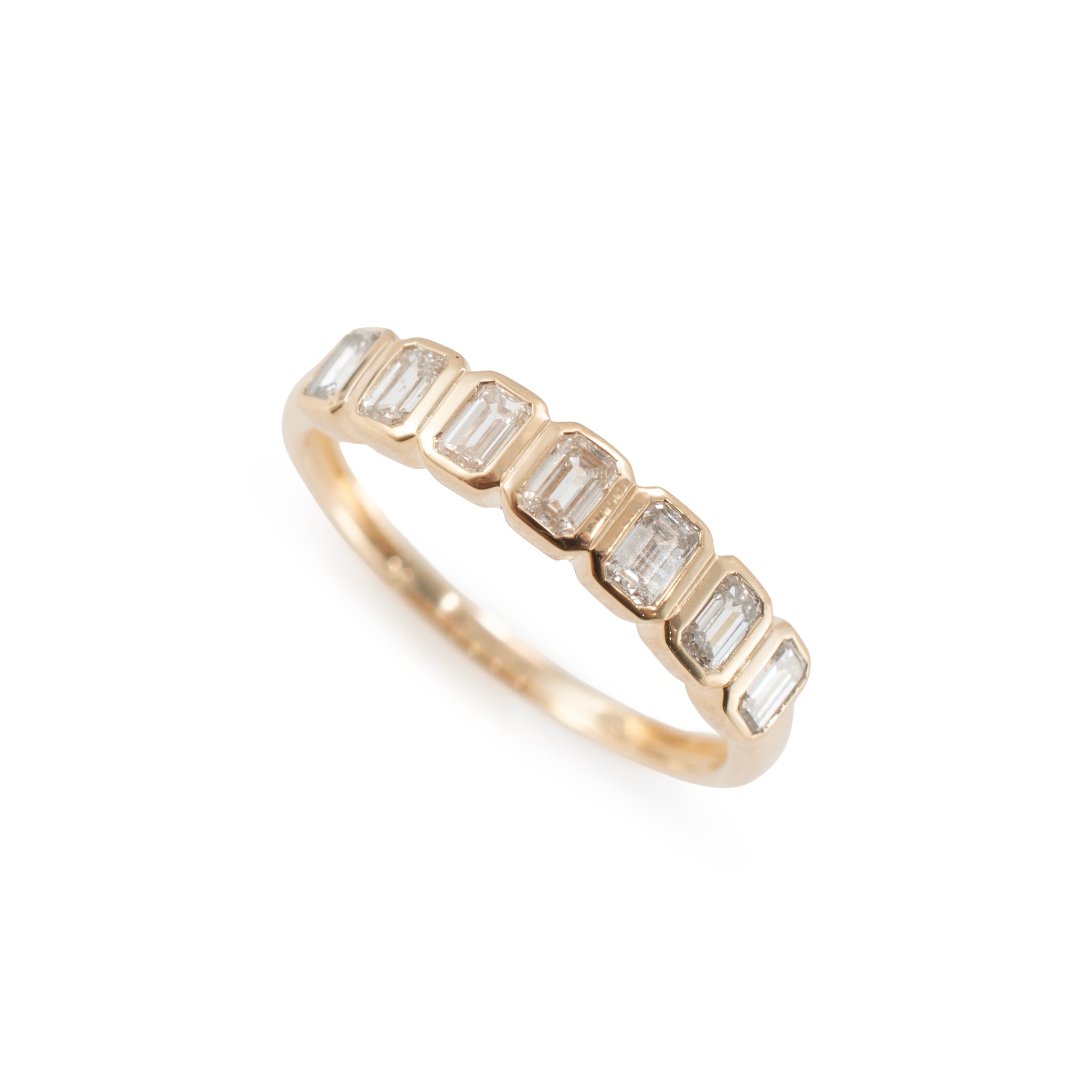 14K Yellow Gold 0.77ctw Emerald Cut Diamond Bezel Set Wedding Band Ring