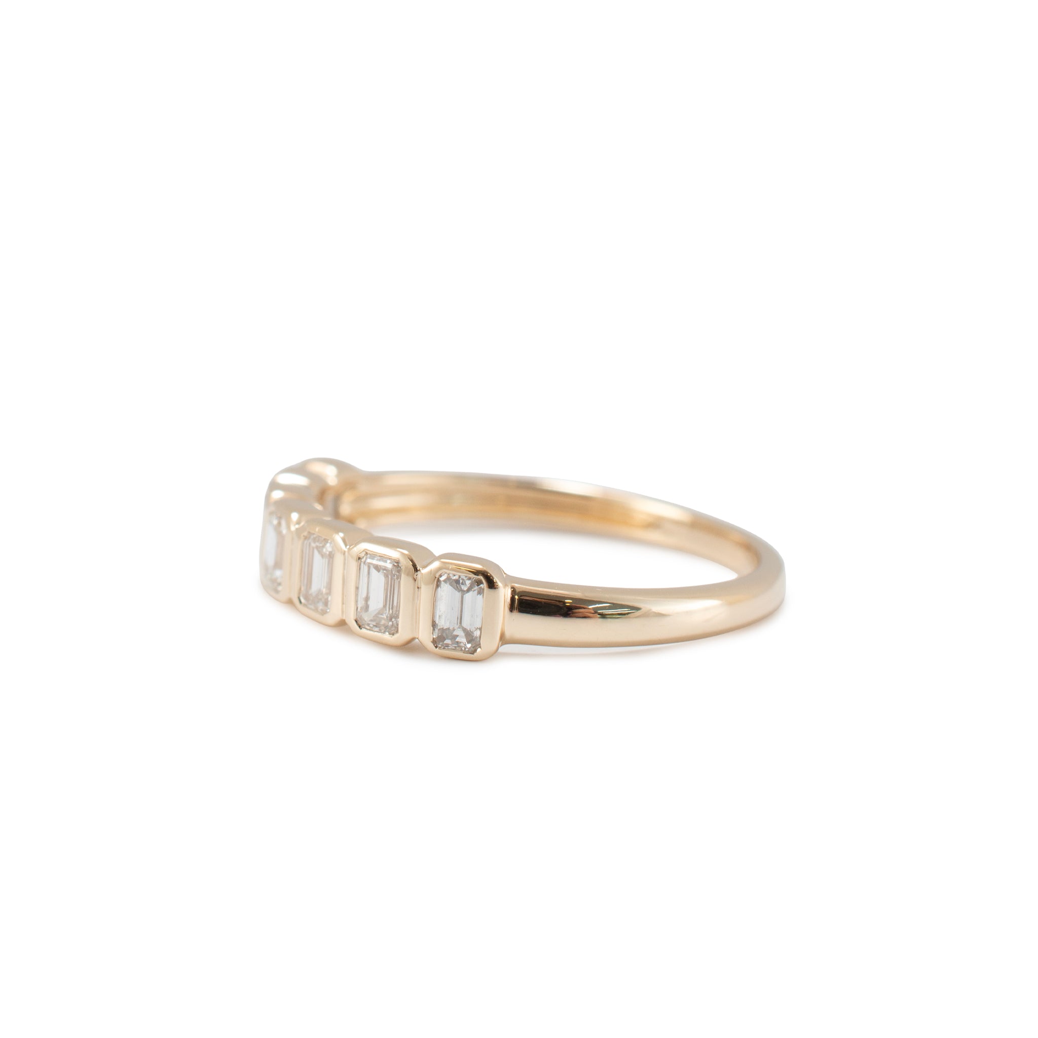 14K Yellow Gold 0.77ctw Emerald Cut Diamond Bezel Set Wedding Band Ring