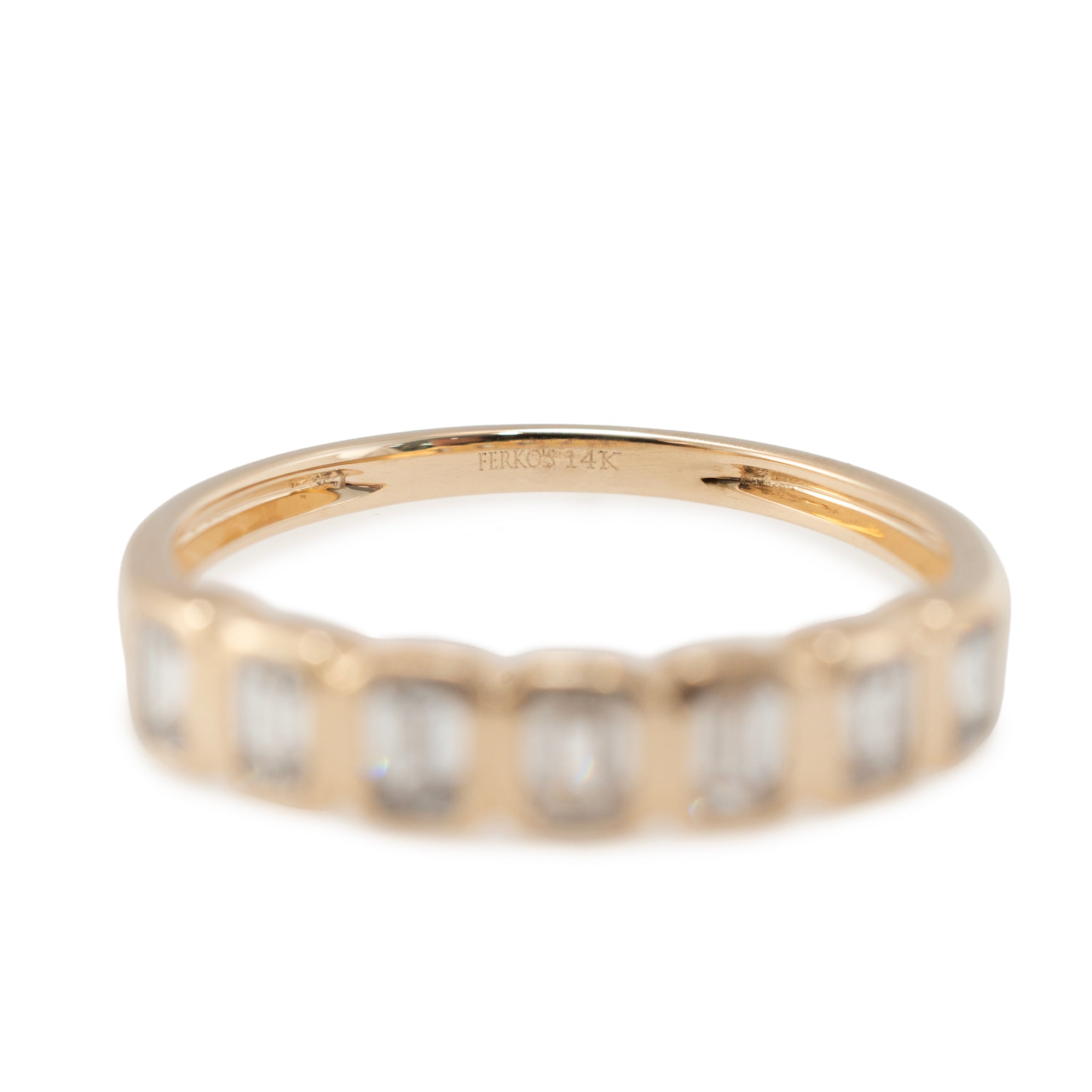 14K Yellow Gold 0.77ctw Emerald Cut Diamond Bezel Set Wedding Band Ring