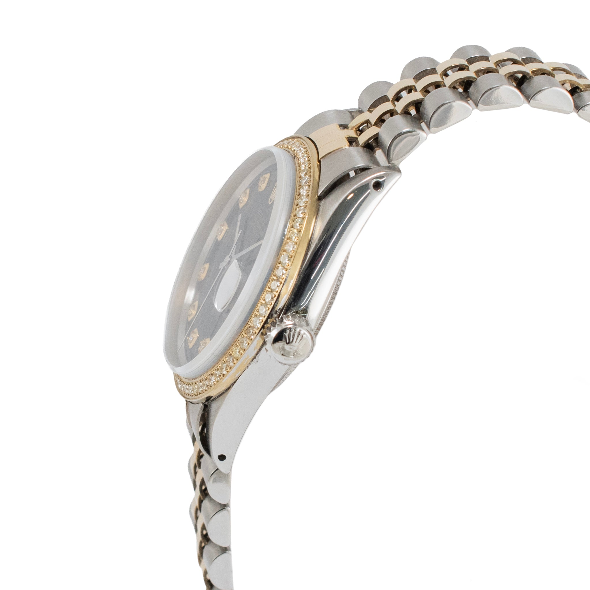 Rolex Datejust 36MM 1603 Black Dial Diamond Bezel Jubilee Gold Steel Watch
