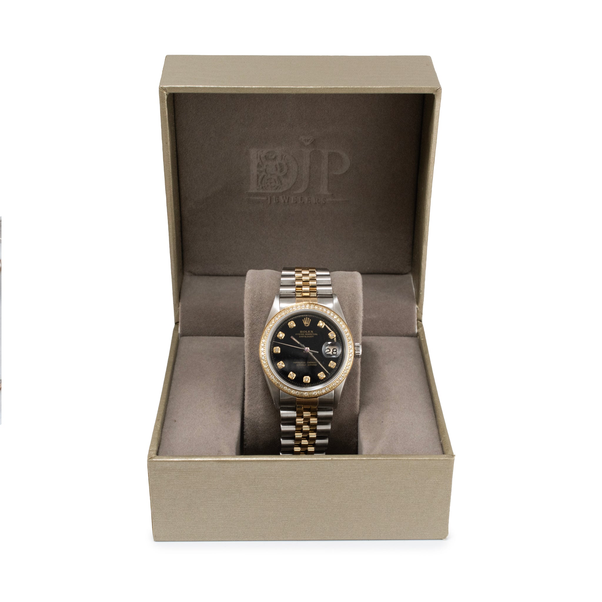 Rolex Datejust 36MM 1603 Black Dial Diamond Bezel Jubilee Gold Steel Watch