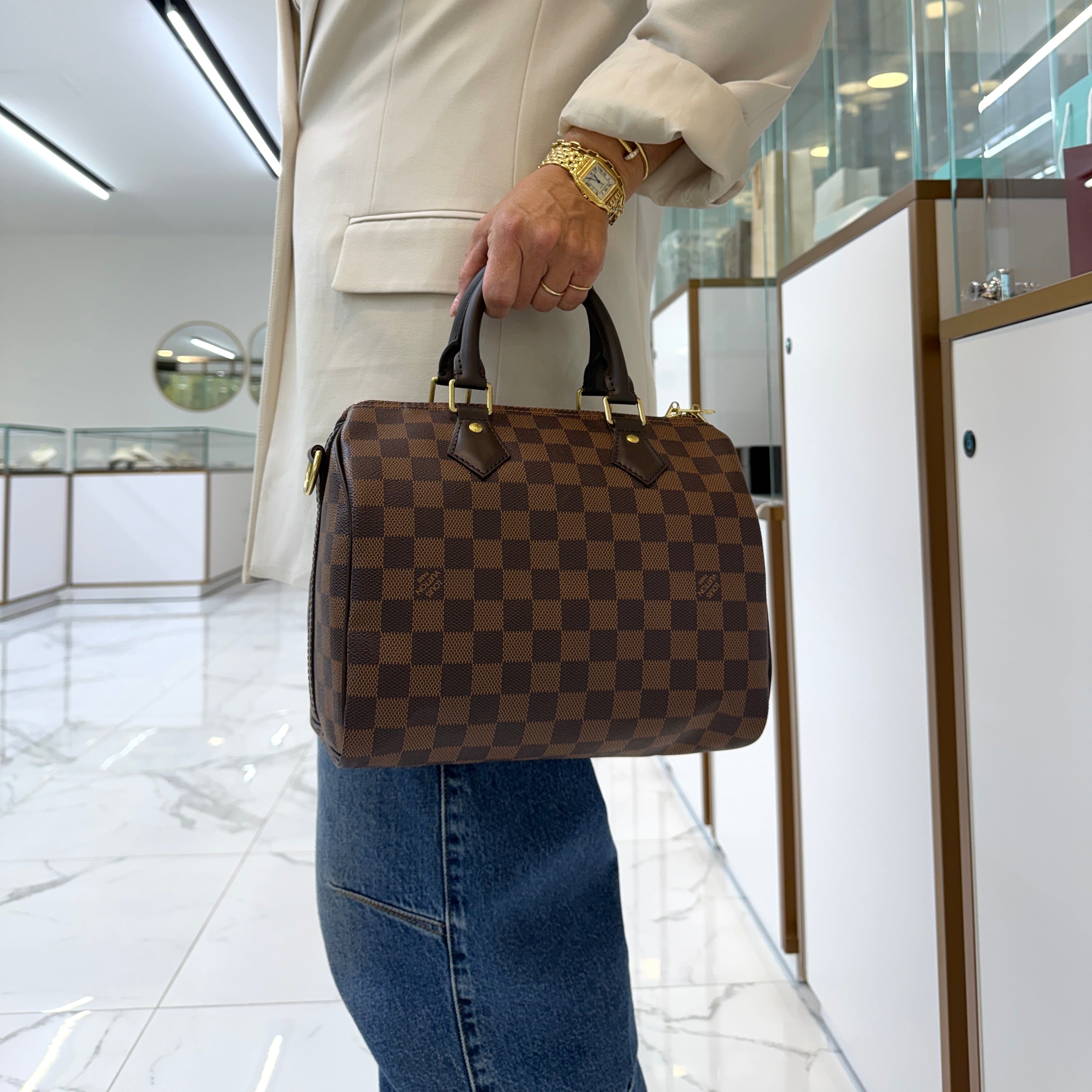 Louis Vuitton Speedy Bandouliere 25 Damier Ebene Coated Canvas Shoulder Tote Bag