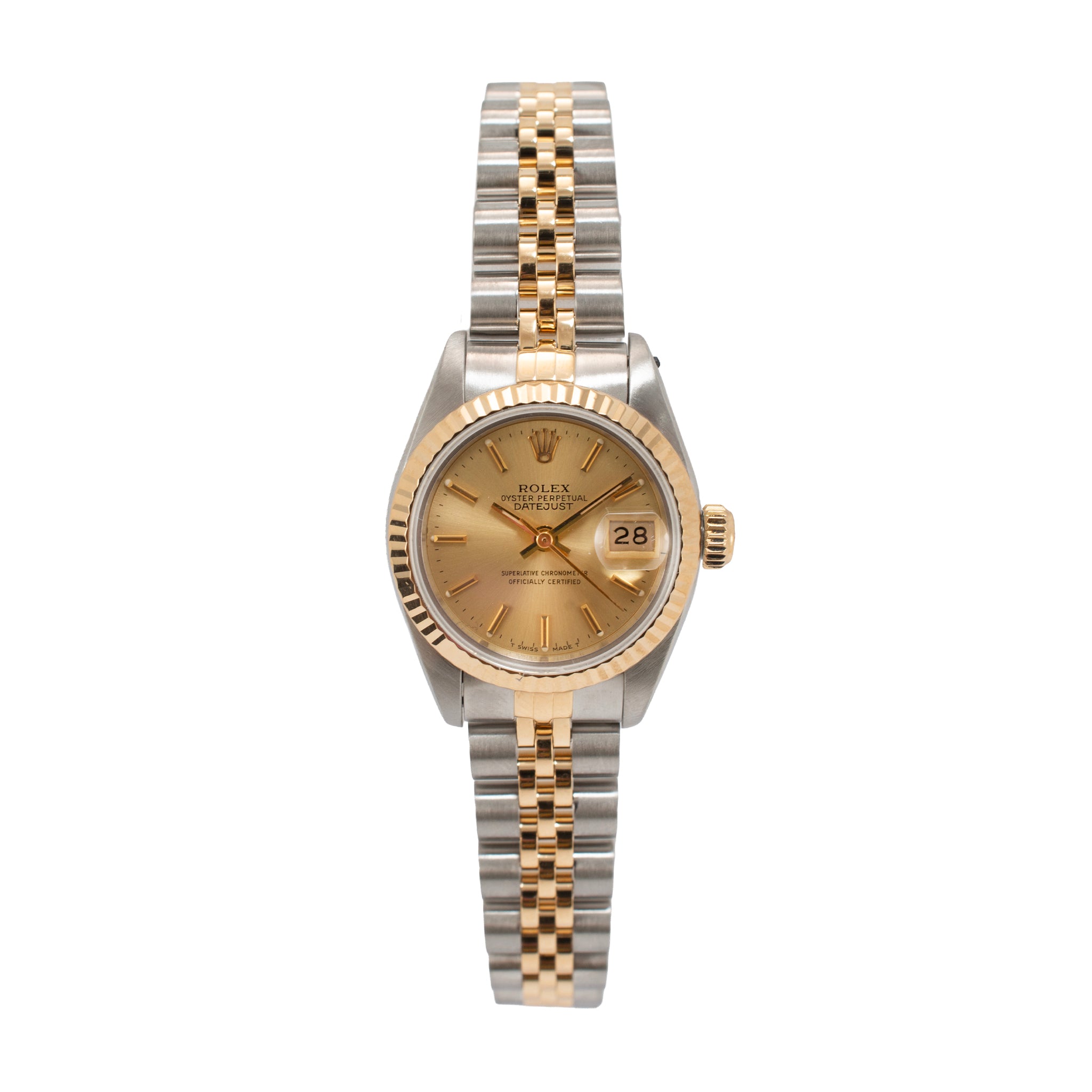 Rolex Lady Datejust 26MM 69173 Champaign Jubilee Fluted Yellow Gold Steel Watch