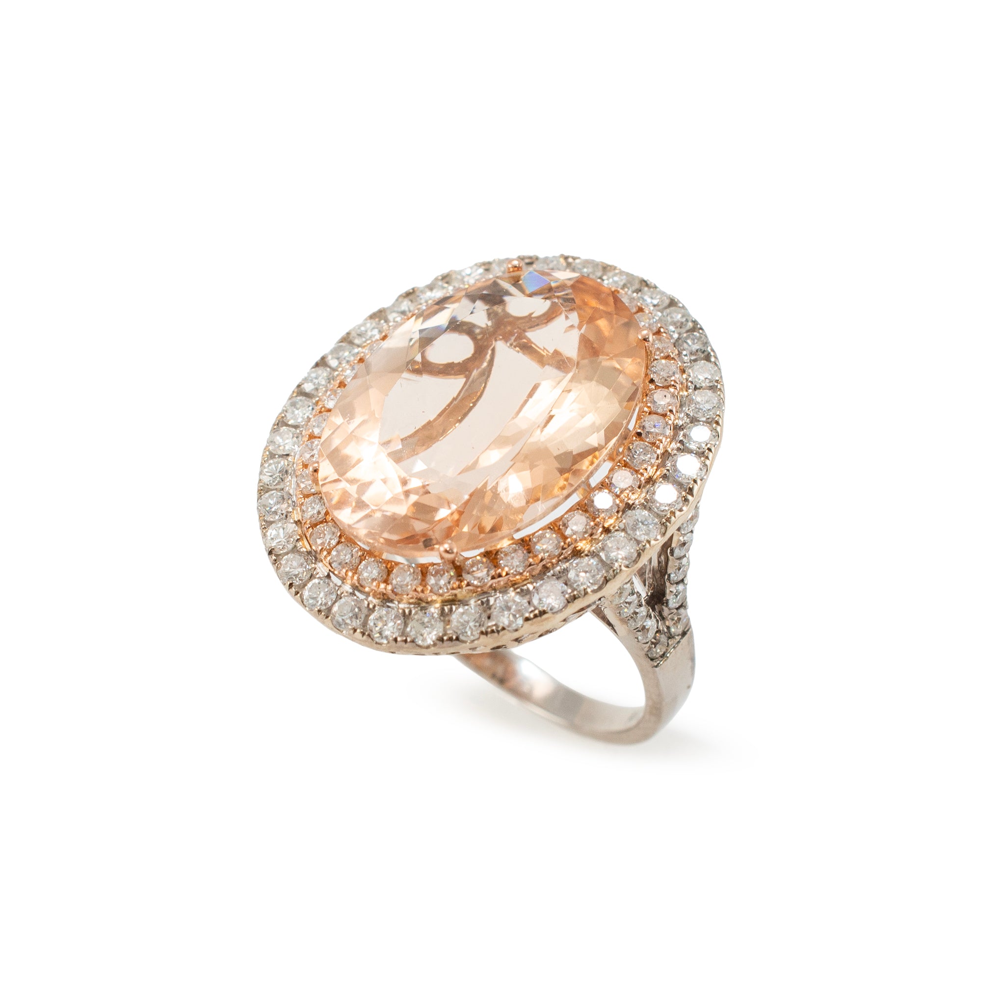 Ladies 14K White & Rose Gold 11.35ctw Oval Morganite Halo Diamond Cocktail Ring