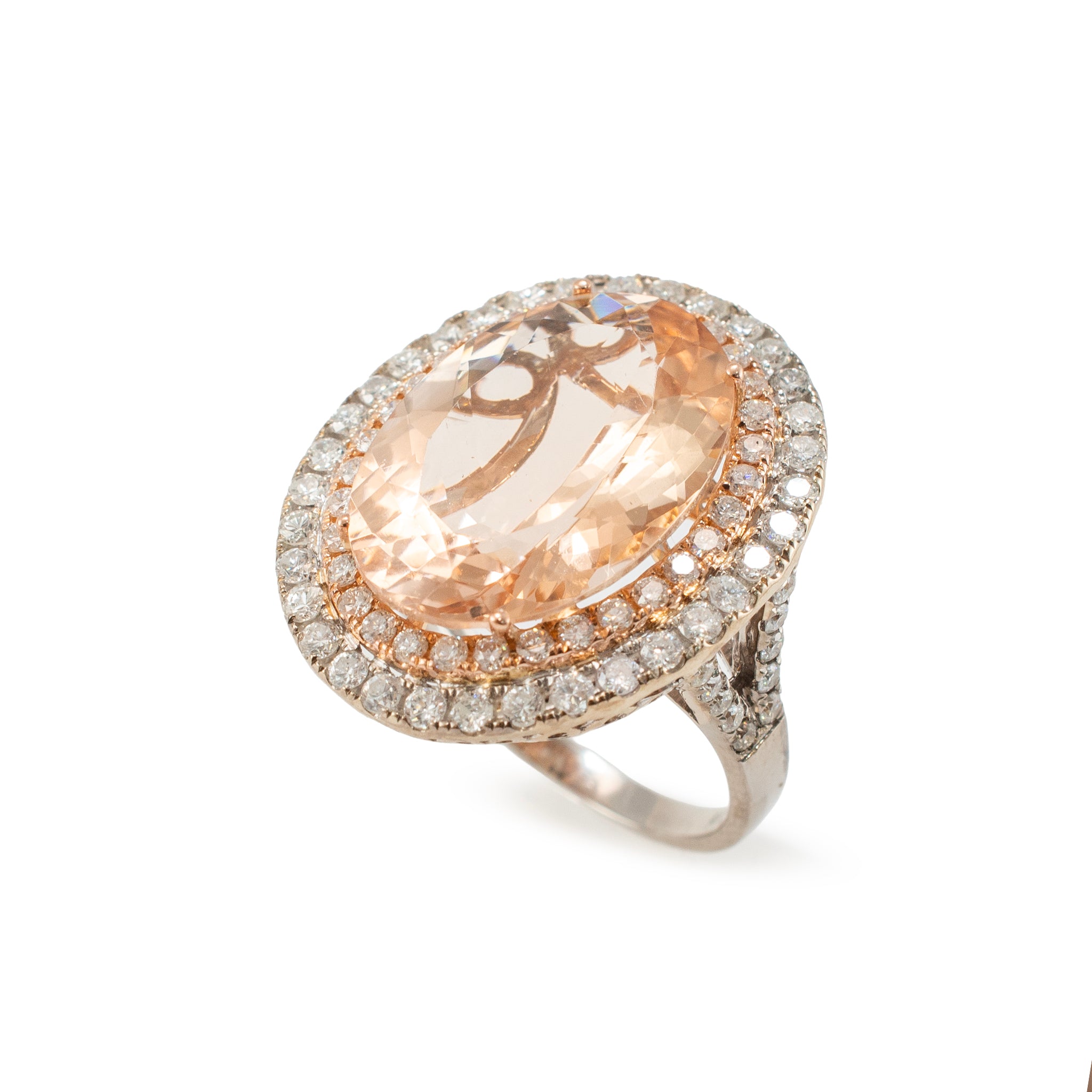 Ladies 14K White & Rose Gold 11.35ctw Oval Morganite Halo Diamond Cocktail Ring