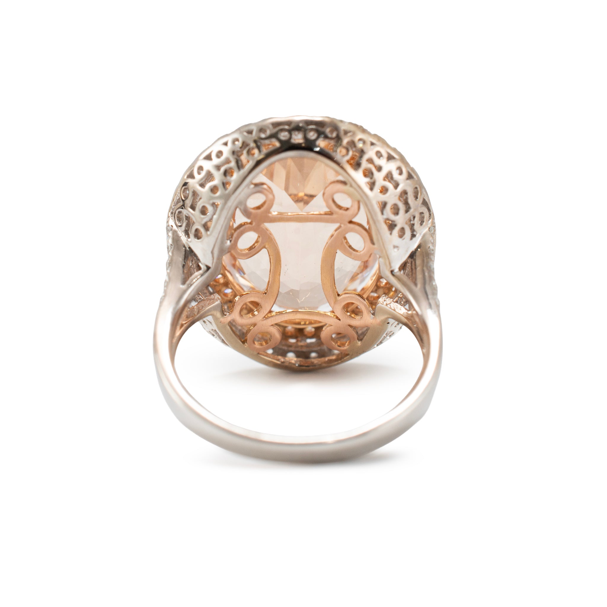 Ladies 14K White & Rose Gold 11.35ctw Oval Morganite Halo Diamond Cocktail Ring