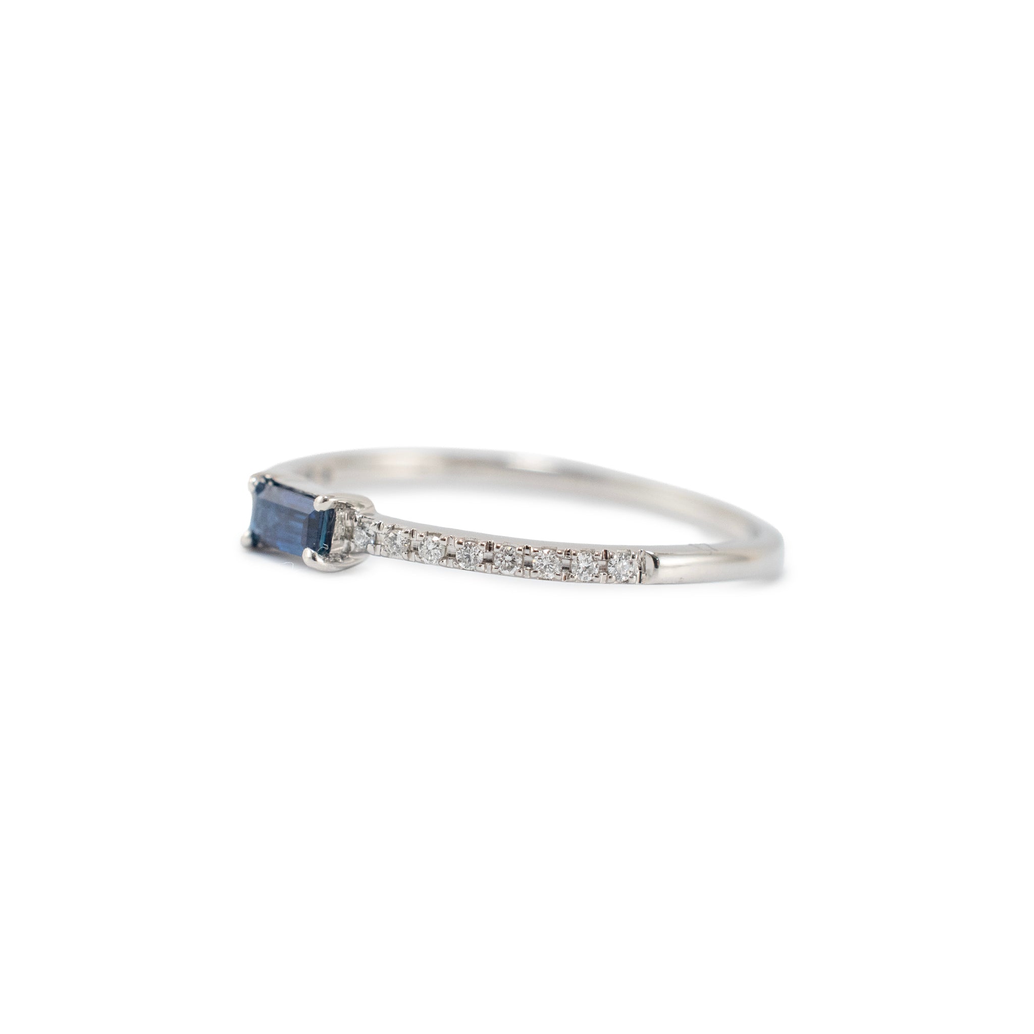 14K White Gold 0.19 Ctw Baguette Sapphire Pave Diamond Stacking Band Ring